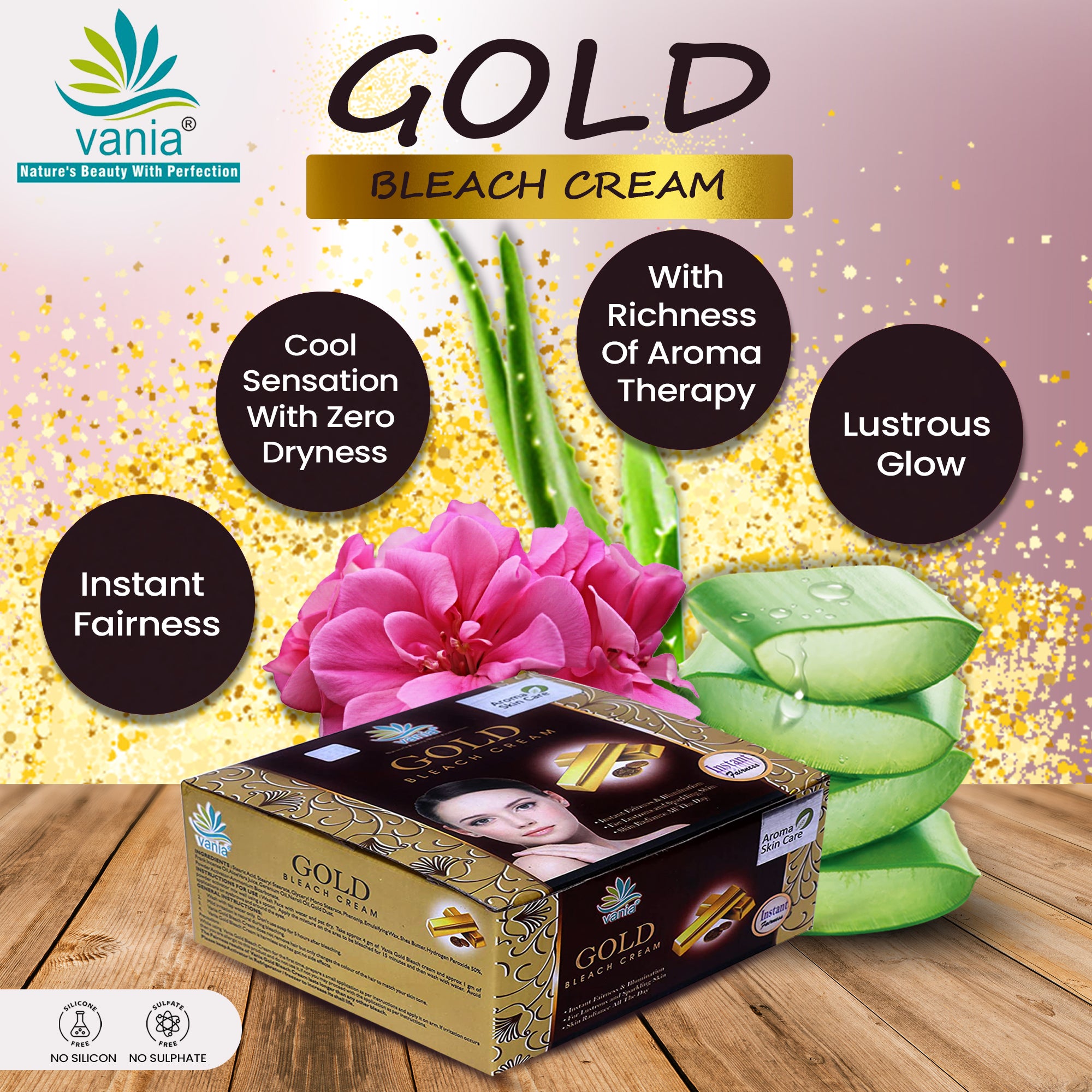 Vania Gold Facial kit 300 Gm & Gold Bleach Cream 250 Gm|Aroma Therapy|Natural Nourishing Ingredients|All Day Radiance|Unisex|Cooling Sensation|Self, Parlour & Professional Use|Face & Body||
