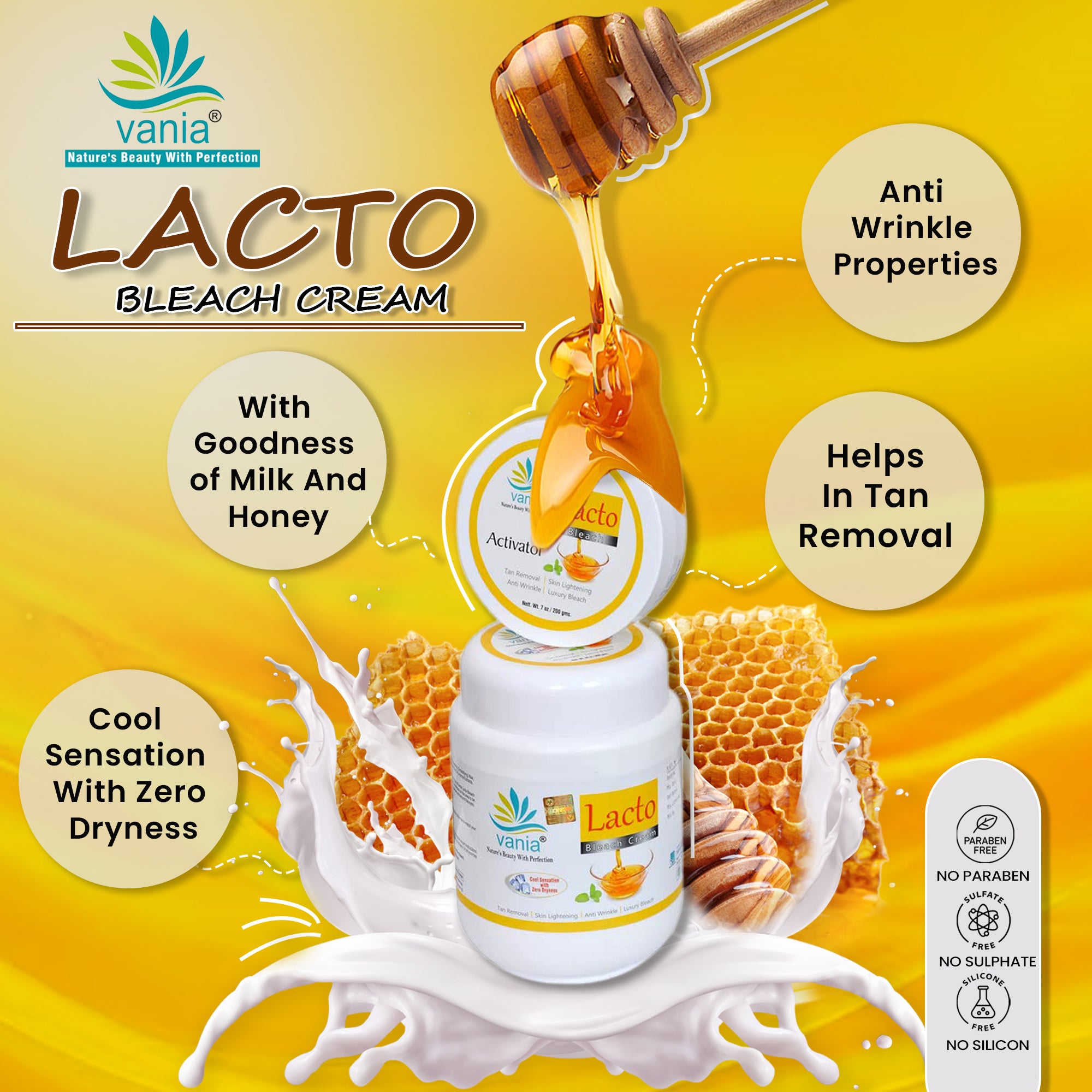 Vania Lacto Bleach Cream 1 Kg & 800 Gm Bleach cream & 200 gm Activator | Tan Removal for Face & Body | Milk & Honey | Cooling Sensation | No Tears | Anti-Wrinkle | Lasting Fairness | Fragrance | Dry Skin | Face Bleach