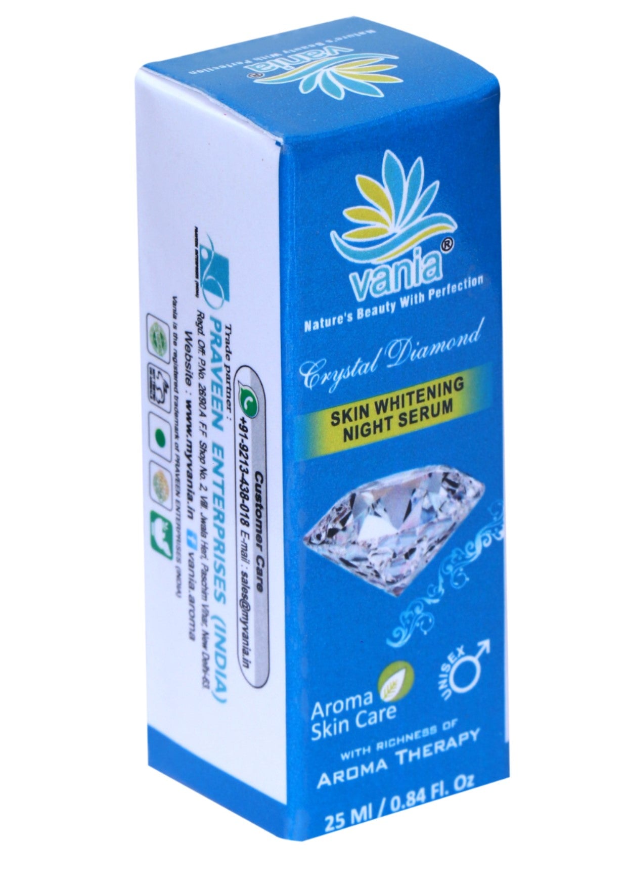 Vania Crystal Diamond Skin Whitening Night Serum 25ml | Fairness & Glow | 1 Drop Softens, Nourishes & Repairs | Aroma Care | Unisex | Removes Dryness | Vitamin E | Dark Spot Remover