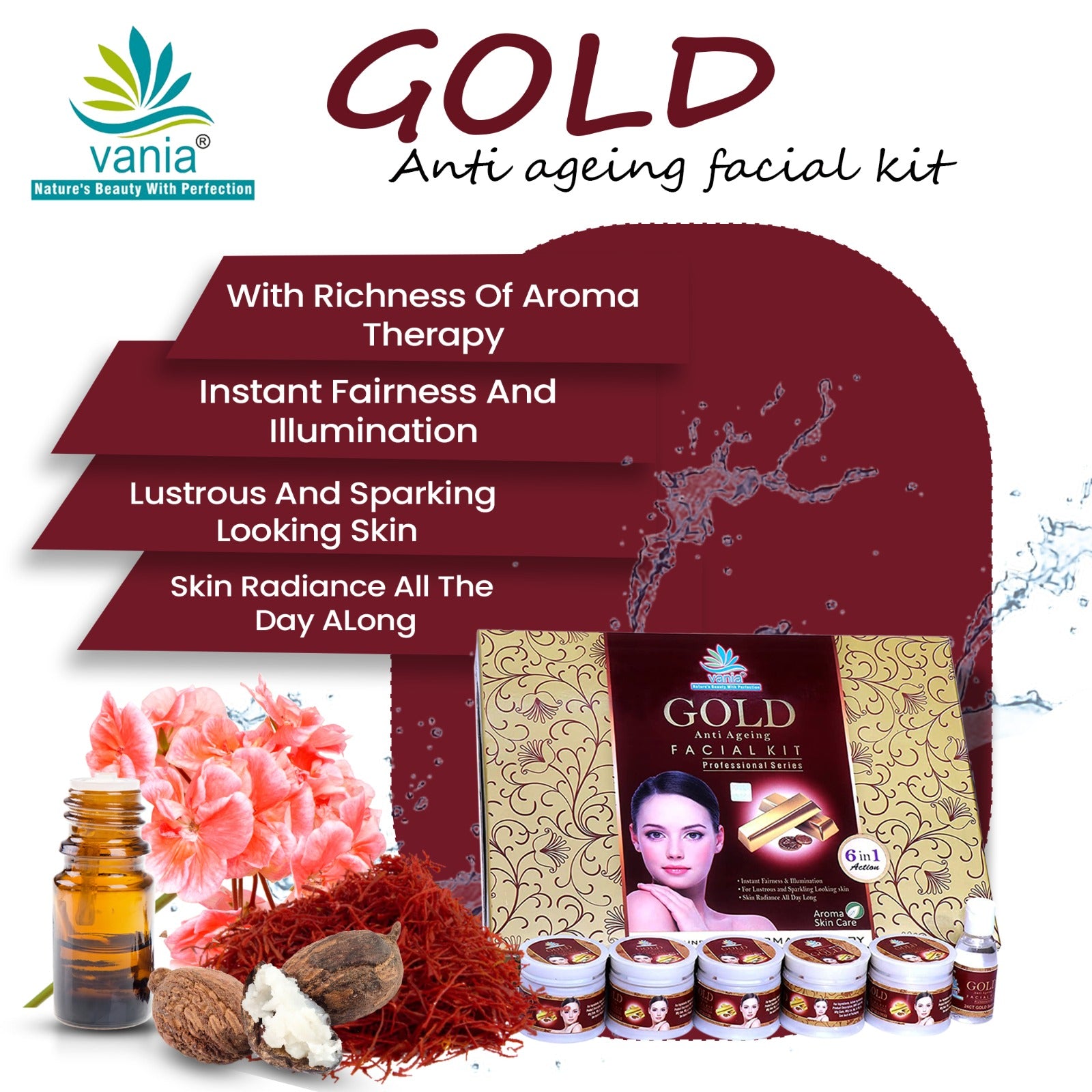 Vania Gold Facial Kit 300g | Radiant All-Day Glow | Unisex Aroma Skin Care | Like Gold | Vania Pearl Bleach Cream 250g | Party Bleach for Men & Women | Rich Fairness | Remove Dark Spots