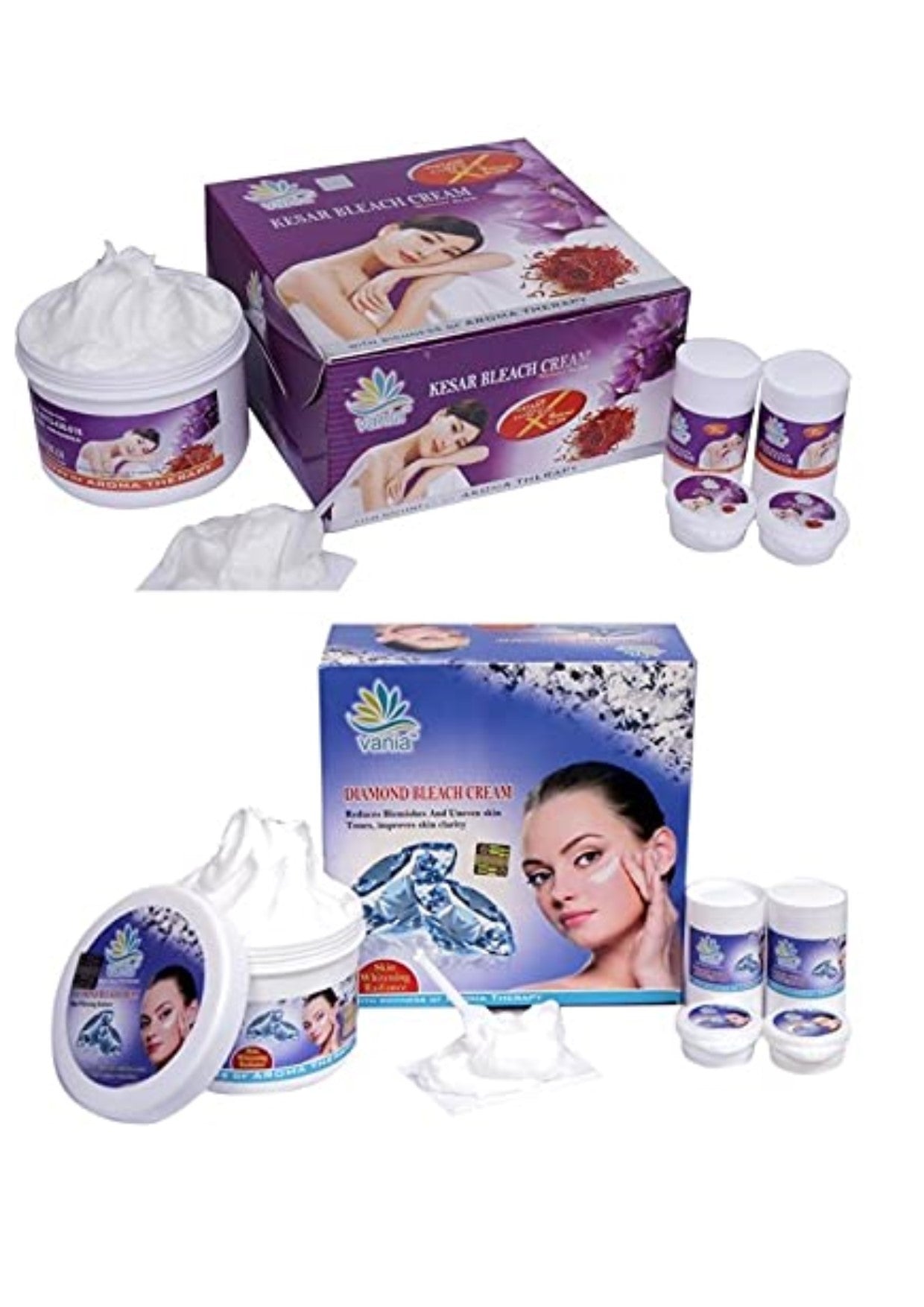 Vania Kesar & Diamond Bleach Cream Combo 250 Gm | Rich Natural Fairness | Cooling Moisturizer | No Tears | For Normal-Dry Skin | Kesar & Diamond Glow