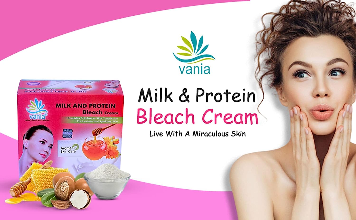 Vania Milk & Protein Bleach Cream 250 Gm | Long-Lasting Glow | Natural Fairness | Cool Bleach | No Tears | Moisturized Skin | Zero Irritation Level | Fragrance | For Normal to Dry Skin | With Milk & Honey