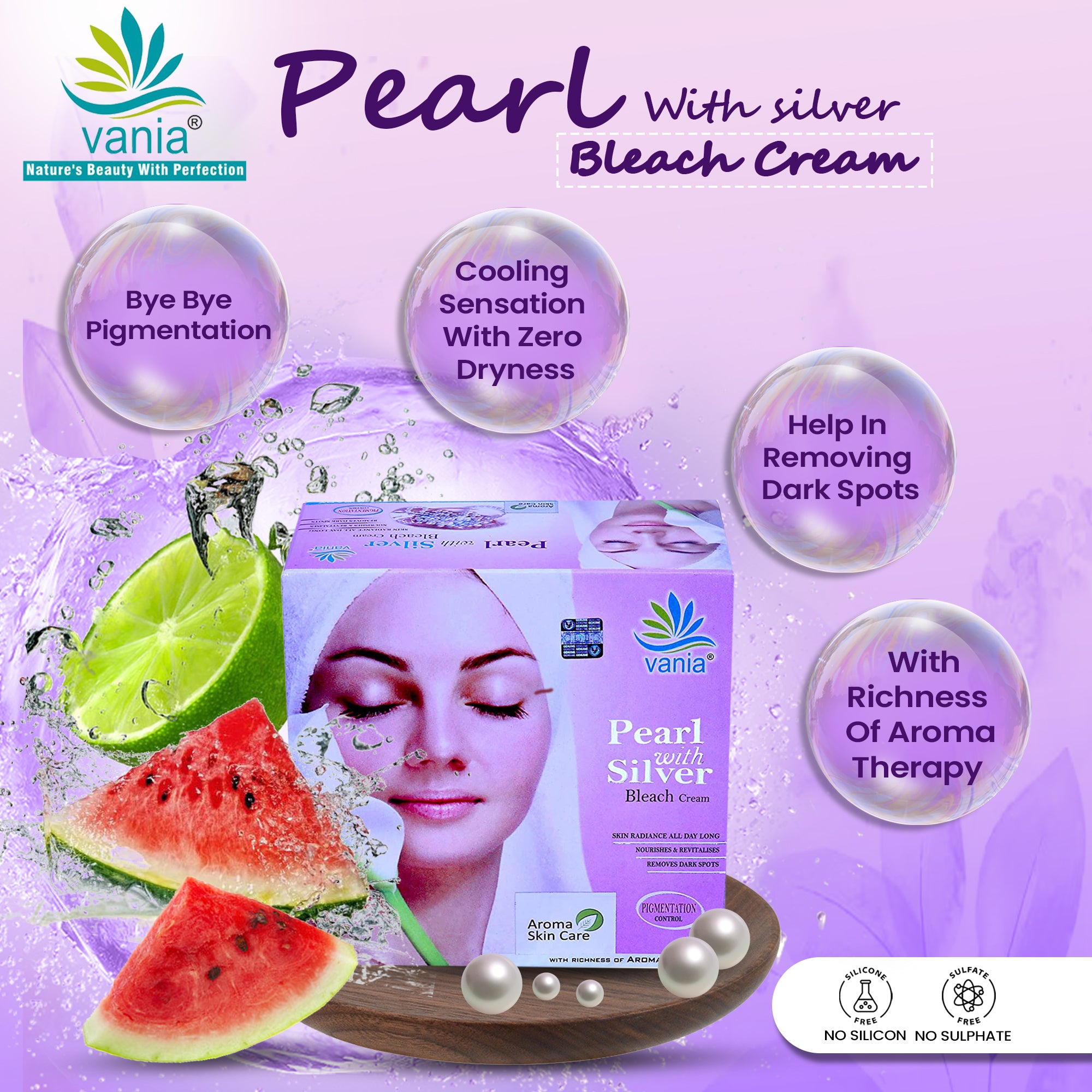 Vania Pearl & Silver Facial Kit 300GM | Natural Glow for Women & Men | Whitening, Brightening, Radiance | Vania Diamond Bleach Cream 250GM | Glow Like Diamonds | Fairness, Zero Irritation