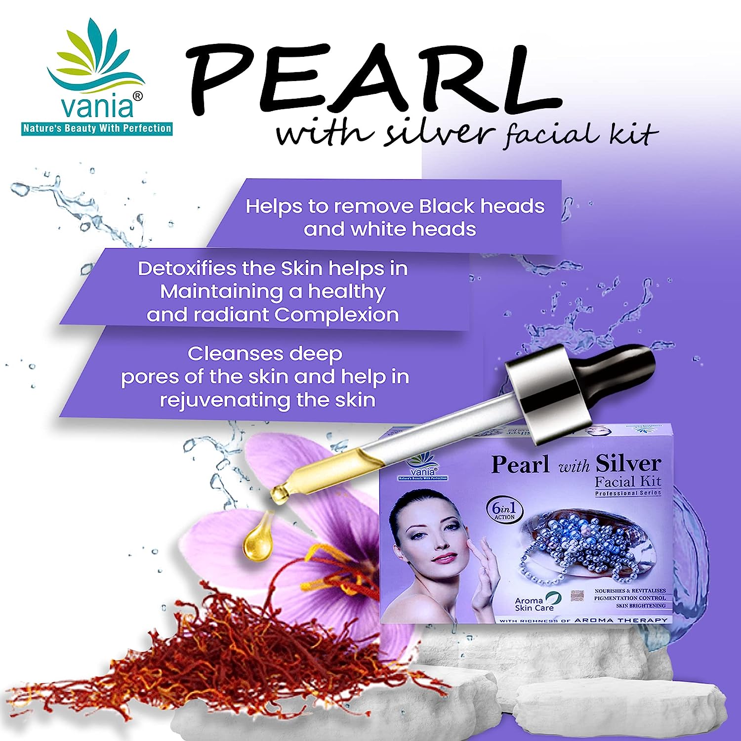 Vania Pearl & Silver Facial Kit 300g | Professional Fairness Fruit Facial | For Women & Men | Glowing, Whitening & Brightening | Lessen Pigmentation | Nourish & Revitalize | Aroma Oils Blend | For Self & Parlour Use