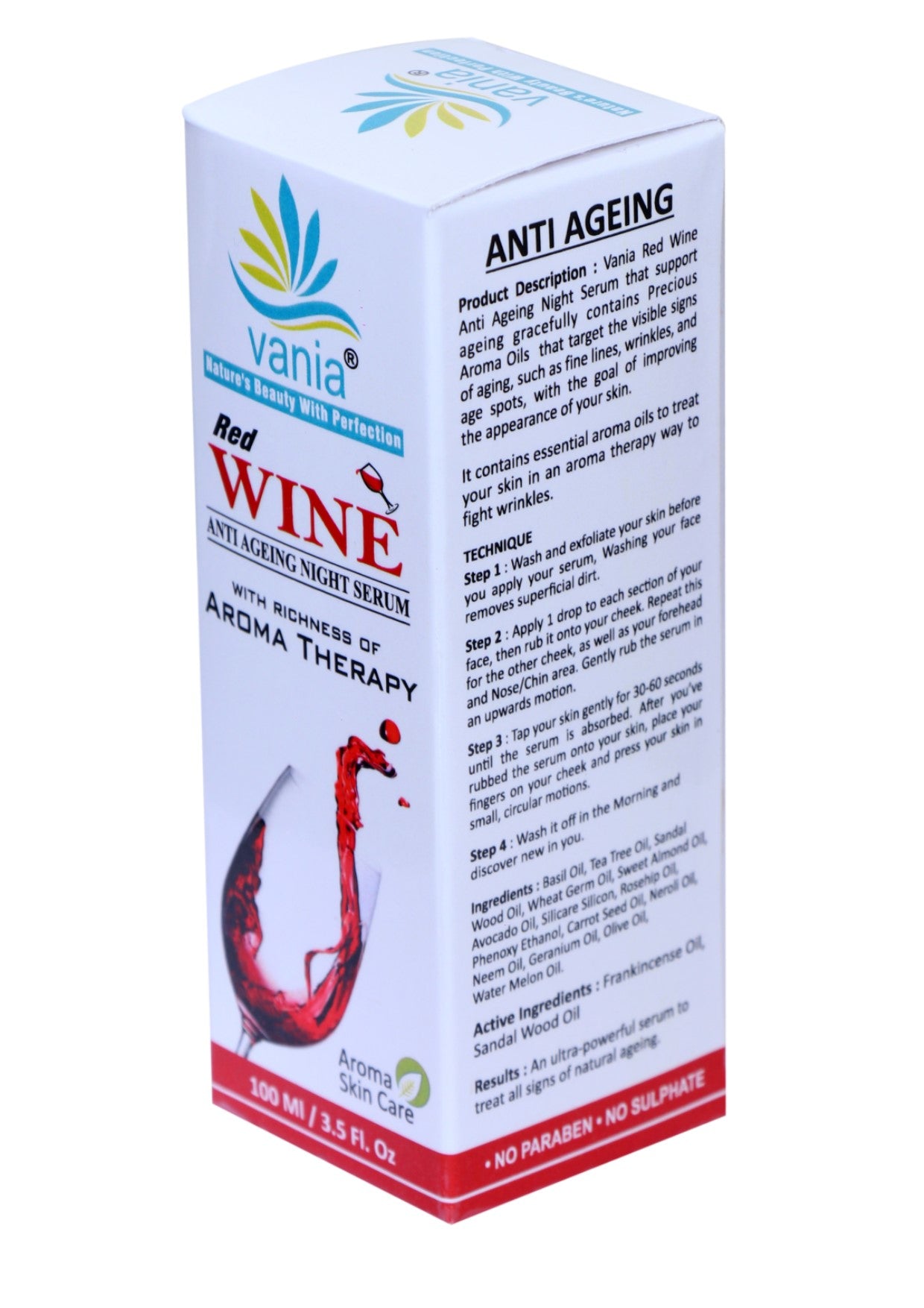 Vania Red Wine Serum Anti-Ageing 100ml | Face & Body Night Serum | Glowing & Whitening | Removes Dark Spots | Spotless Glow | Enriched with Vitamin C, Jojoba, Patchouli, Kesar, Rosehip Oil | Instant Fairness
