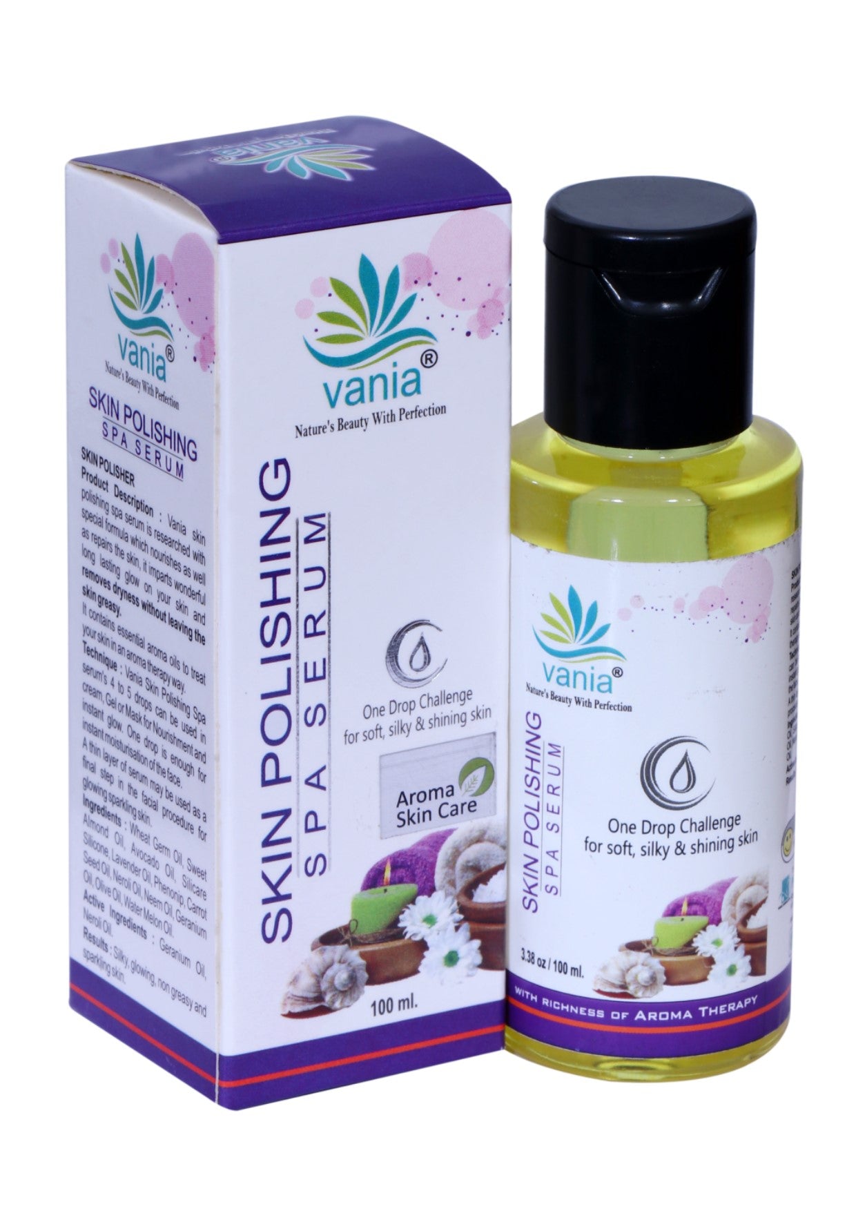 Vania Skin Polishing SPA Serum 100ml | Vitamin C, Geranium, Jojoba, Kesar, Patouchli & Rosehip Oil | For Glowing, Spotless Face & Body | Unisex Night Serum