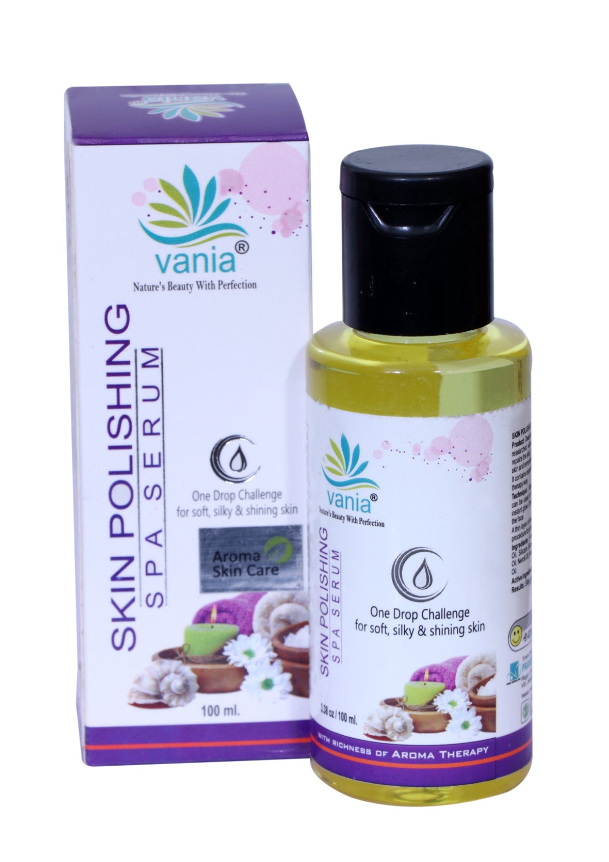 Vania Skin Polishing SPA Serum 100ml | Vitamin C, Geranium, Jojoba, Kesar, Patouchli & Rosehip Oil | For Glowing, Spotless Face & Body | Unisex Night Serum