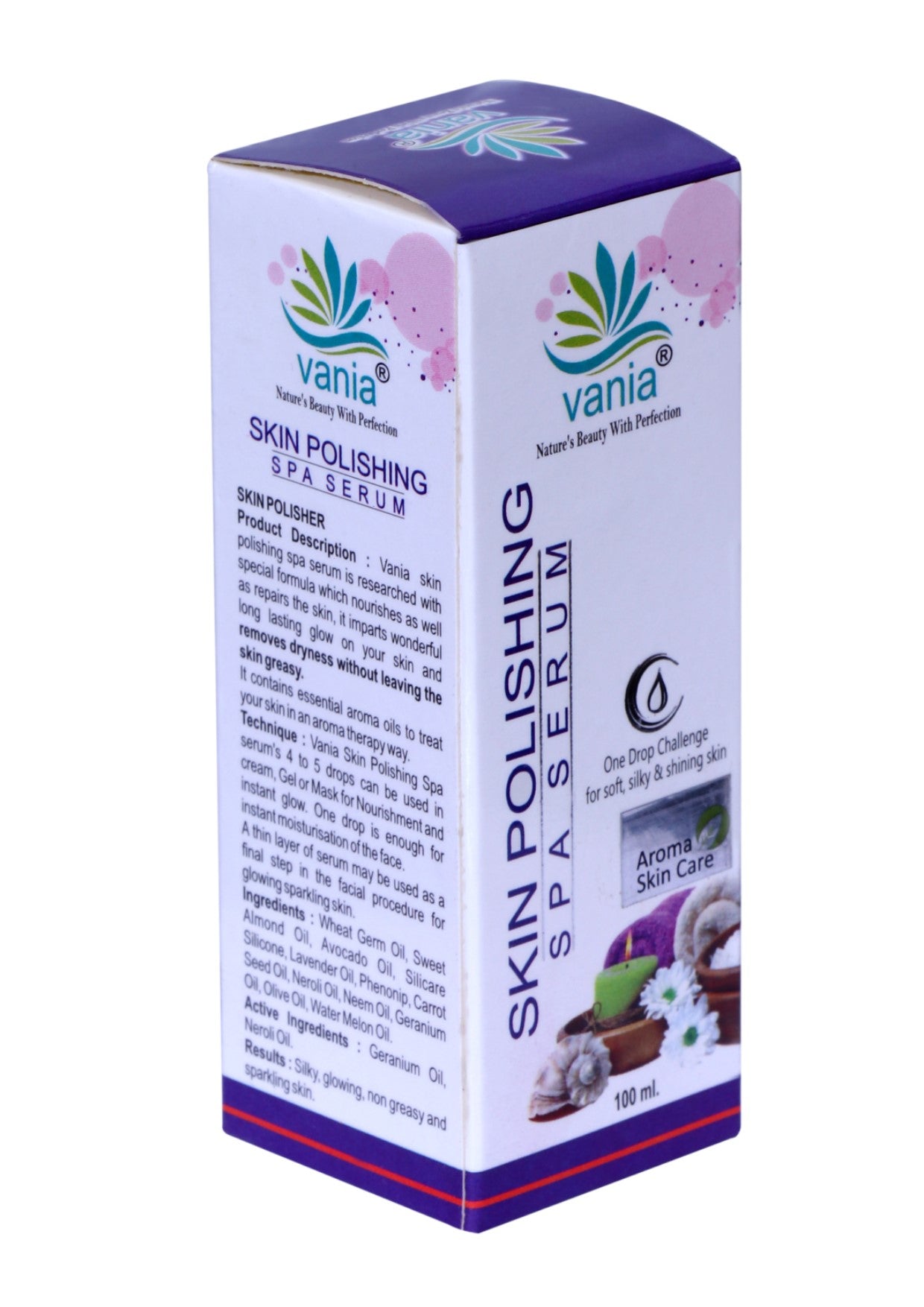 Vania Skin Polishing SPA Serum 100ml | Vitamin C, Geranium, Jojoba, Kesar, Patouchli & Rosehip Oil | For Glowing, Spotless Face & Body | Unisex Night Serum