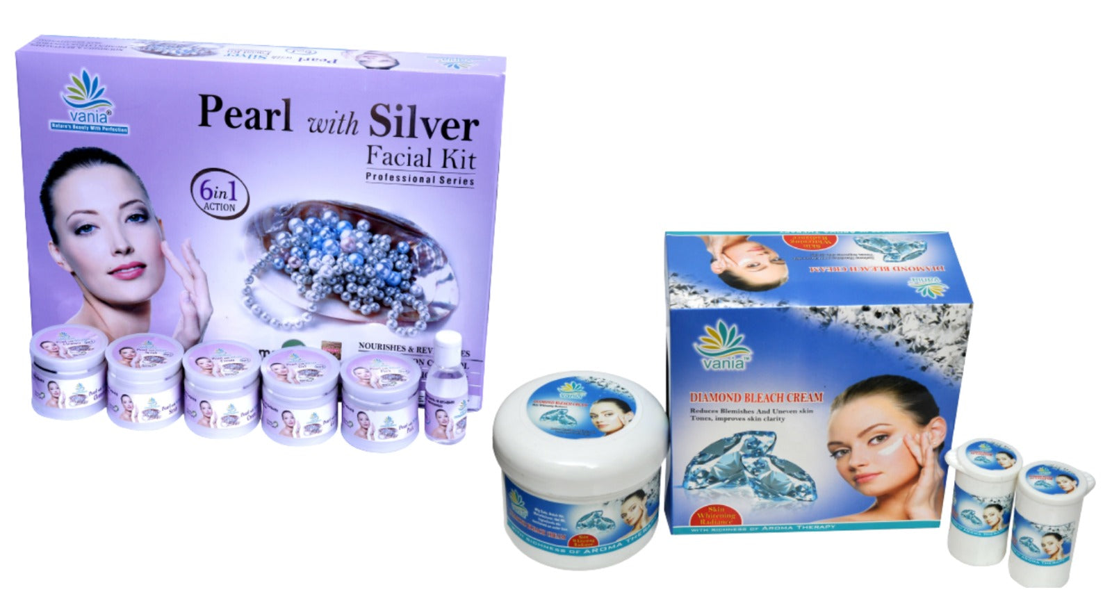 Vania Pearl & Silver Facial Kit 300GM | Natural Glow for Women & Men | Whitening, Brightening, Radiance | Vania Diamond Bleach Cream 250GM | Glow Like Diamonds | Fairness, Zero Irritation