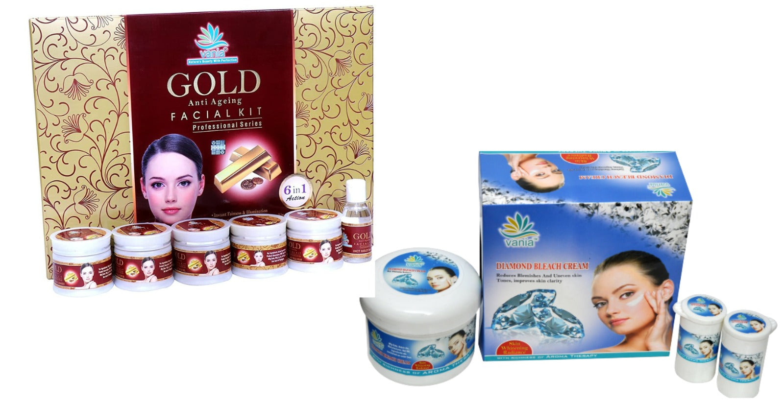 Vania Gold Facial Kit 300G + Diamond Bleach Cream Activator 250G (2-Item Set) - Nature's Gold Facial Kit & Diamond Bleach Cream for Face