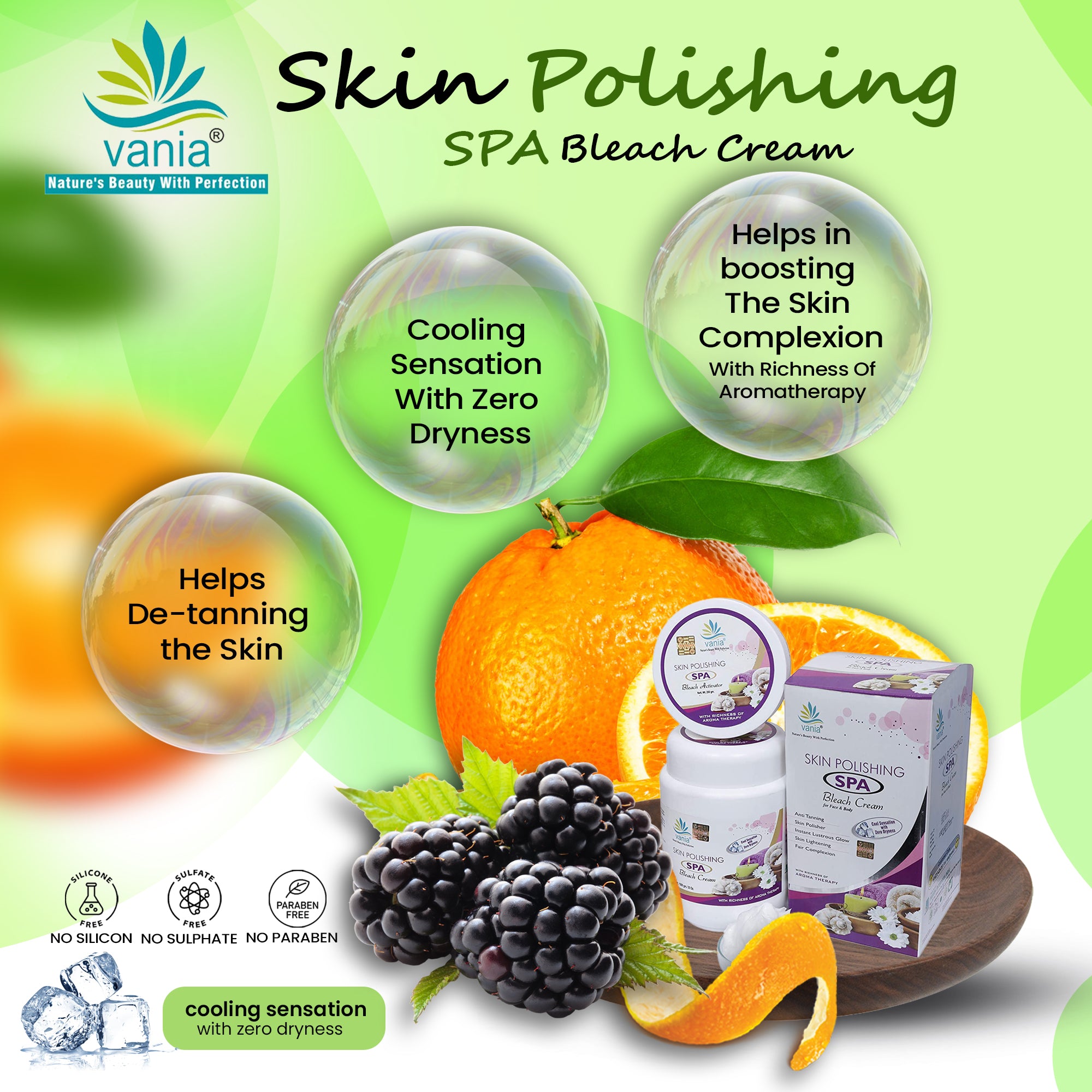 Vania Aroma Spa Bleach Cream 1Kg | Skin Polishing & Whitening | Aroma Therapy Fairness for Women | Cooling Sensation | Zero Dryness | Clearer & Fairer Complexion