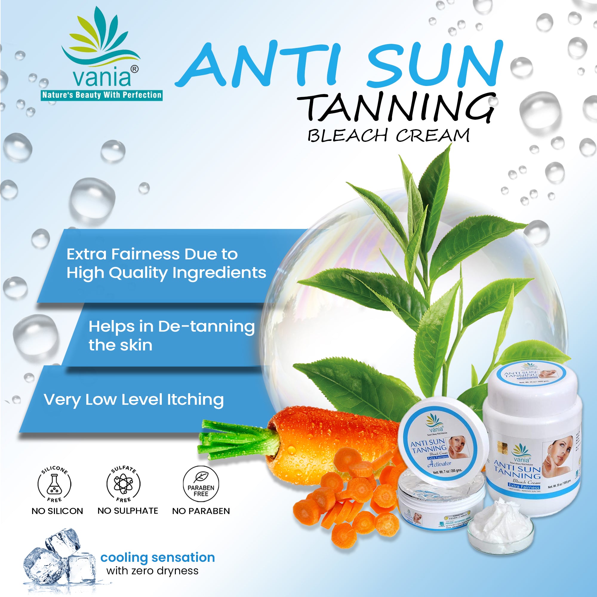 Vania 1 Kg Anti Sun Tan Bleach Cream | Removes Sun Tan | Extra Fairness | Cooling like Ice | No Tears Moisturized Skin | Zero Irritation | Fragrance | For Normal to Dry Skin