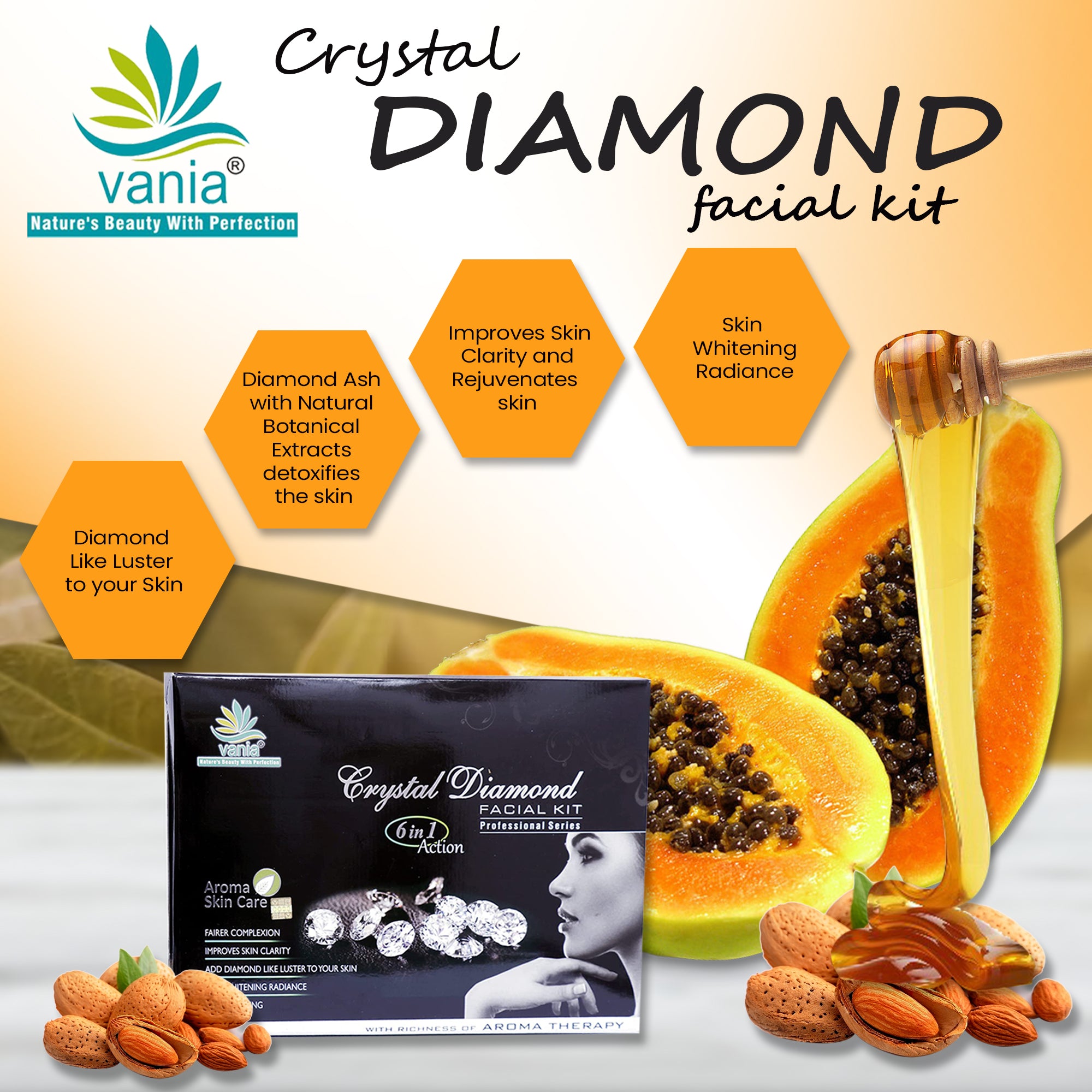 Vania Diamond Crystal Facial Kit 300g | Improves Skin Clarity | Unisex | Diamond-Like Luster | Self & Parlour Use | Fairer Complexion | Natural Ingredients | Finest Glow | For Face & Body Beauty