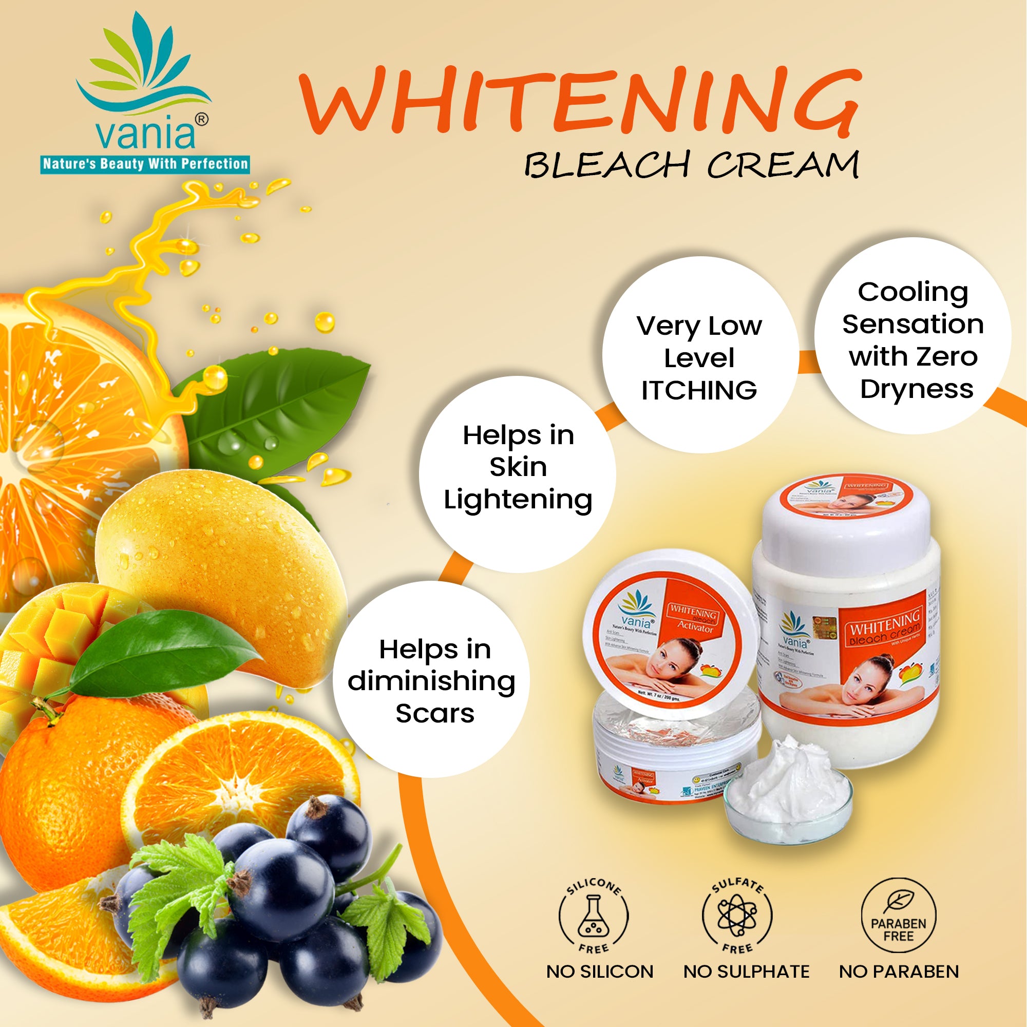 Vania Whitening Bleach Cream 1 Kg | Natural High Quality Blend | Face & Body | Advance Whitening Formula | Cooling | For Men & Women | Instant Glow | Scars Beautification