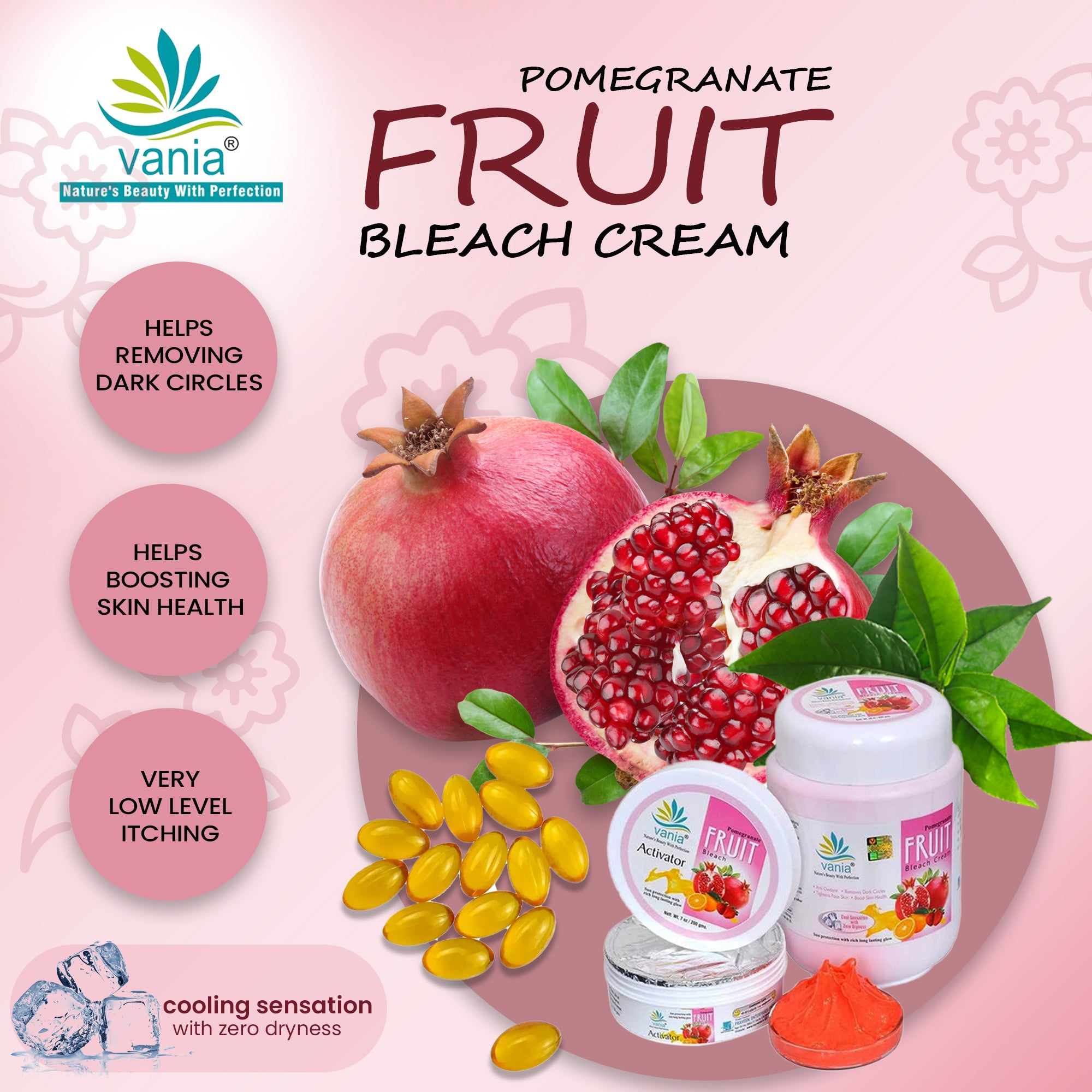 Vania Pomegranate Fruit Bleach Cream 1 Kg | Skin Lightening & Nourishing | Aroma Oils Infused | Face & Body | No Dryness | GoriGori Skin | Lasting Glow