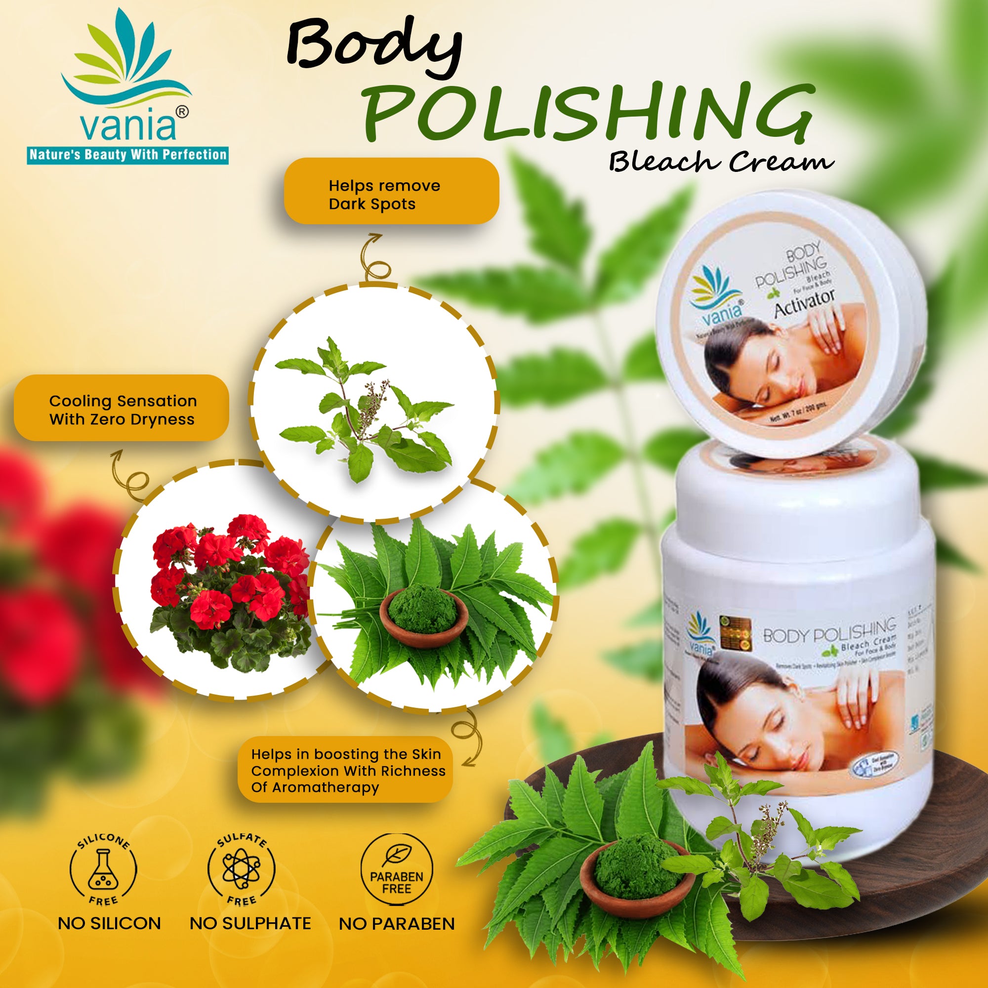 Vania Body Polishing Bleach Cream 1 Kg | Rich Glow DeTan for Face & Body | Fairness, Beauty & Cooling | Skin Whitening Cream | Body Whitening Cream | No Paraben | For Men, Women, Boys & Girls 14 Years & Above