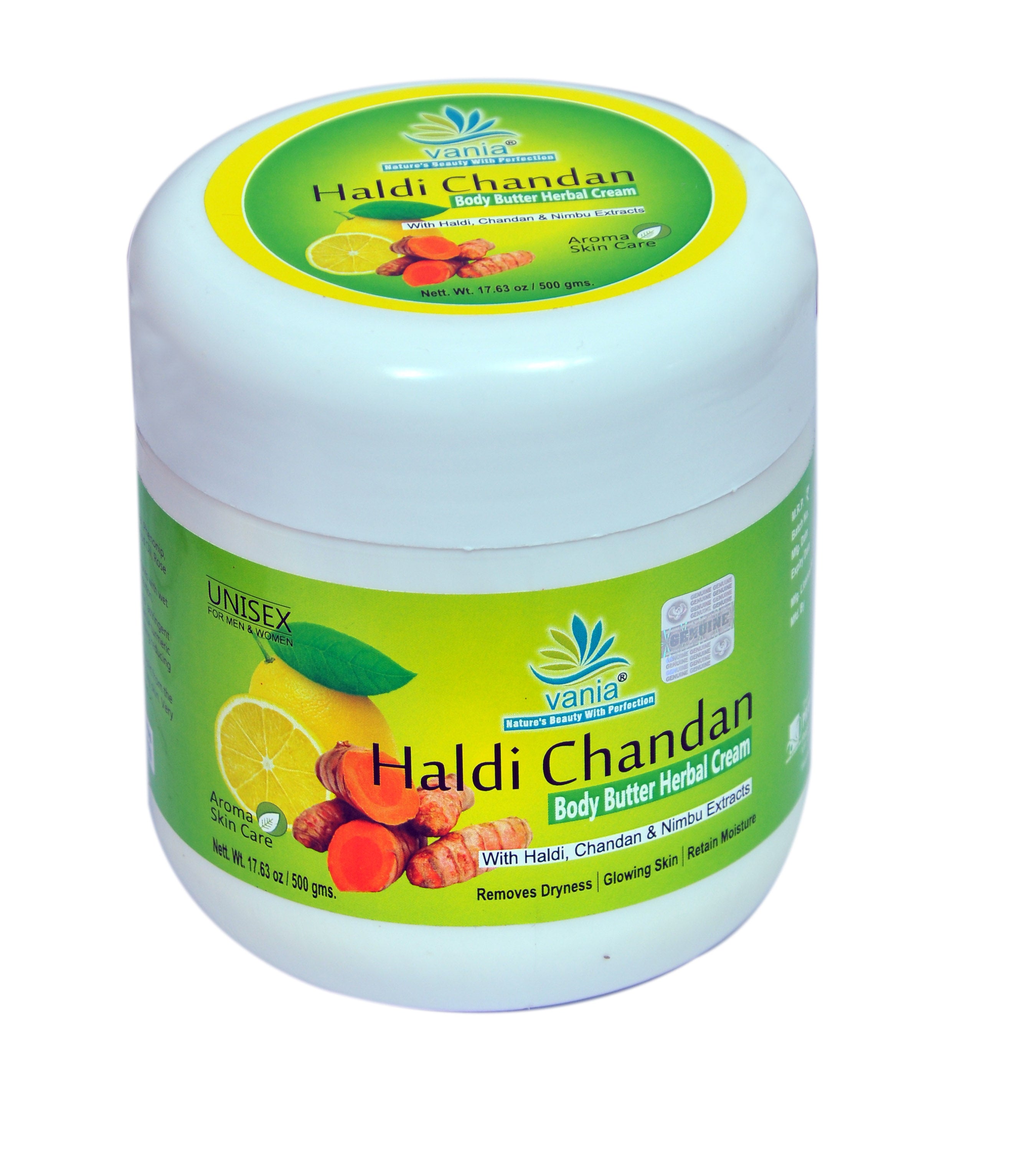 Vania Haldi Chandan Body Butter Herbal Cream 500Gm | UNISEX Massage | Cool Antioxidant | Nourishing Moisturiser | Rich Glow | Silky Skin | Tightening | Reduces Blemishes, Scars & Tan