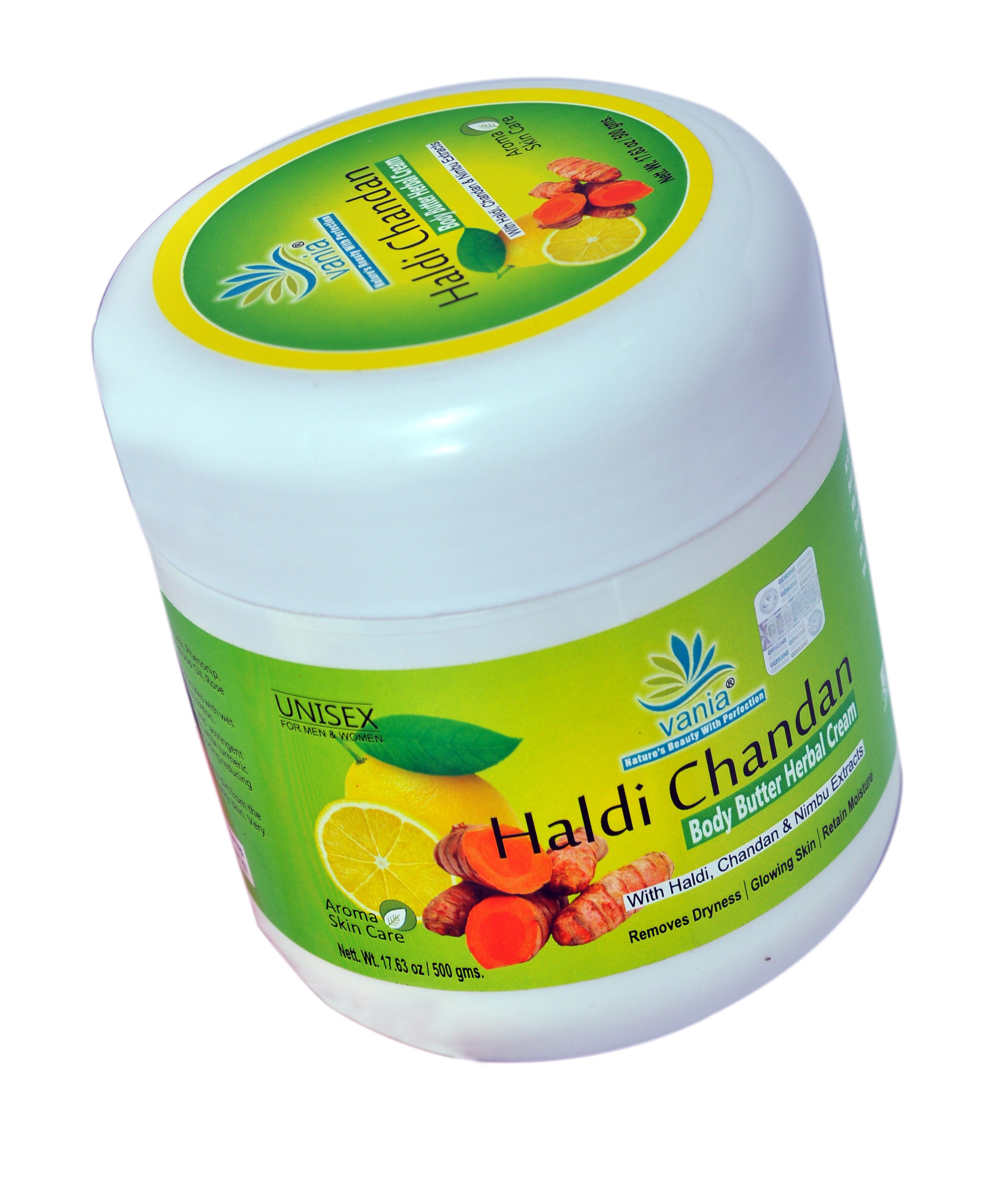 Vania Haldi Chandan Body Butter Herbal Cream 500Gm | UNISEX Massage | Cool Antioxidant | Nourishing Moisturiser | Rich Glow | Silky Skin | Tightening | Reduces Blemishes, Scars & Tan
