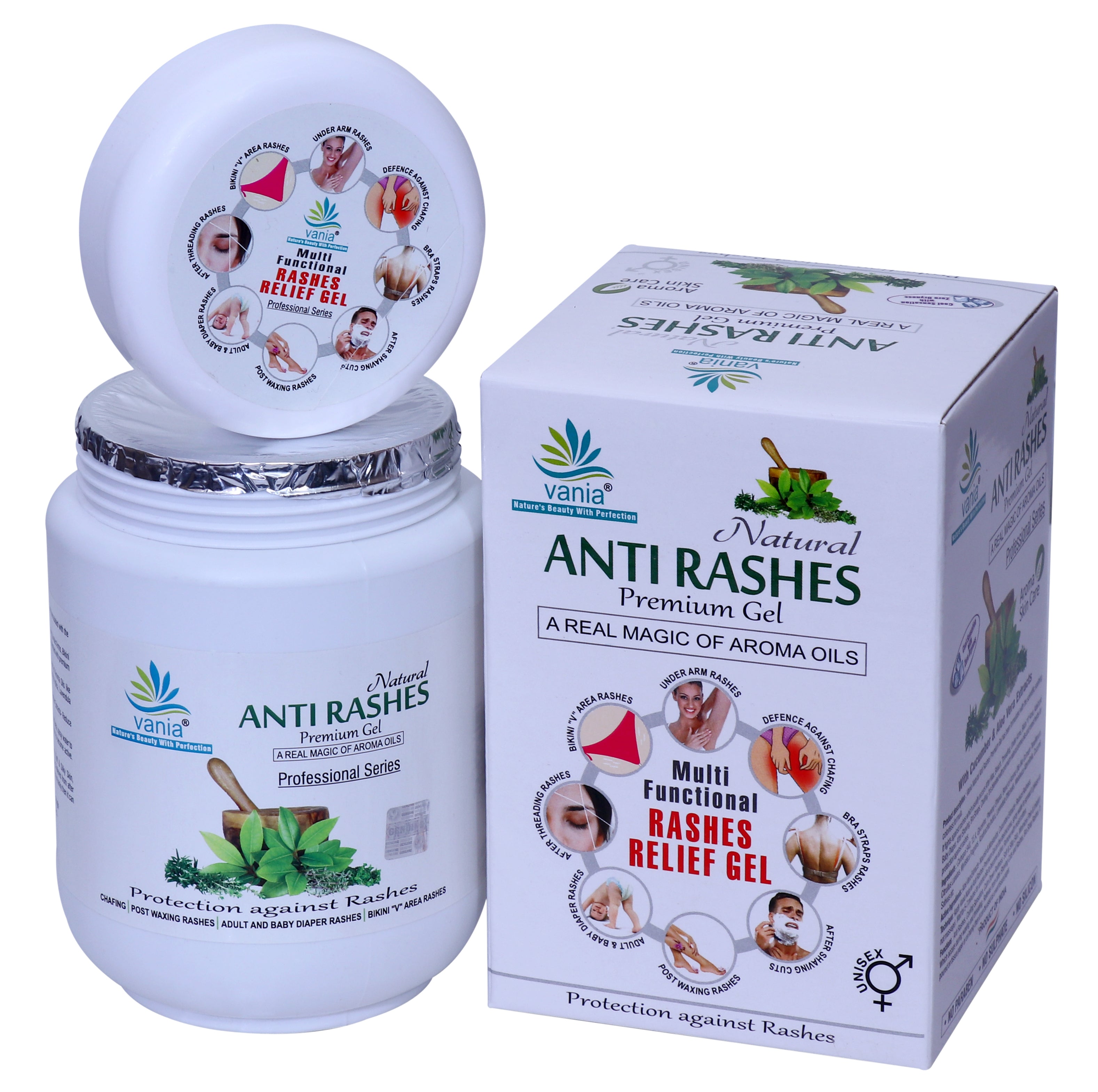 Vania Natural Anti Rashes Premium Gel 1000 Gm | Post & Pre-Waxing Relief | Diaper Rash Treatment | Under Arm & Shaving Cut | Chafing & Bikini V Area