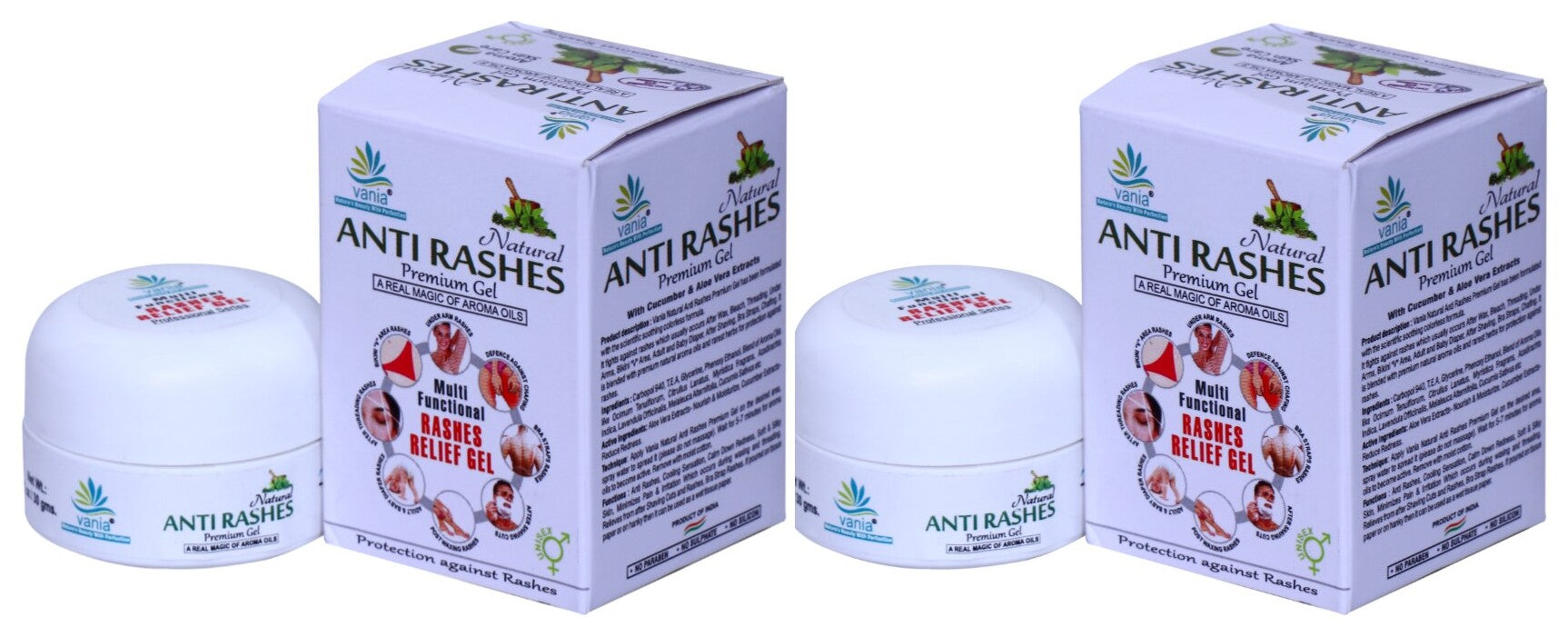 Vania Natural Anti-Rashes Premium Gel 30g (Pack of 2) | Aroma Oils | Diaper Rash Relief | Post Waxing & Threading | Unisex | Adult & Baby Diaper | Underarm | Shaving Cuts | Chafing | Bikini & Bra Strap Care