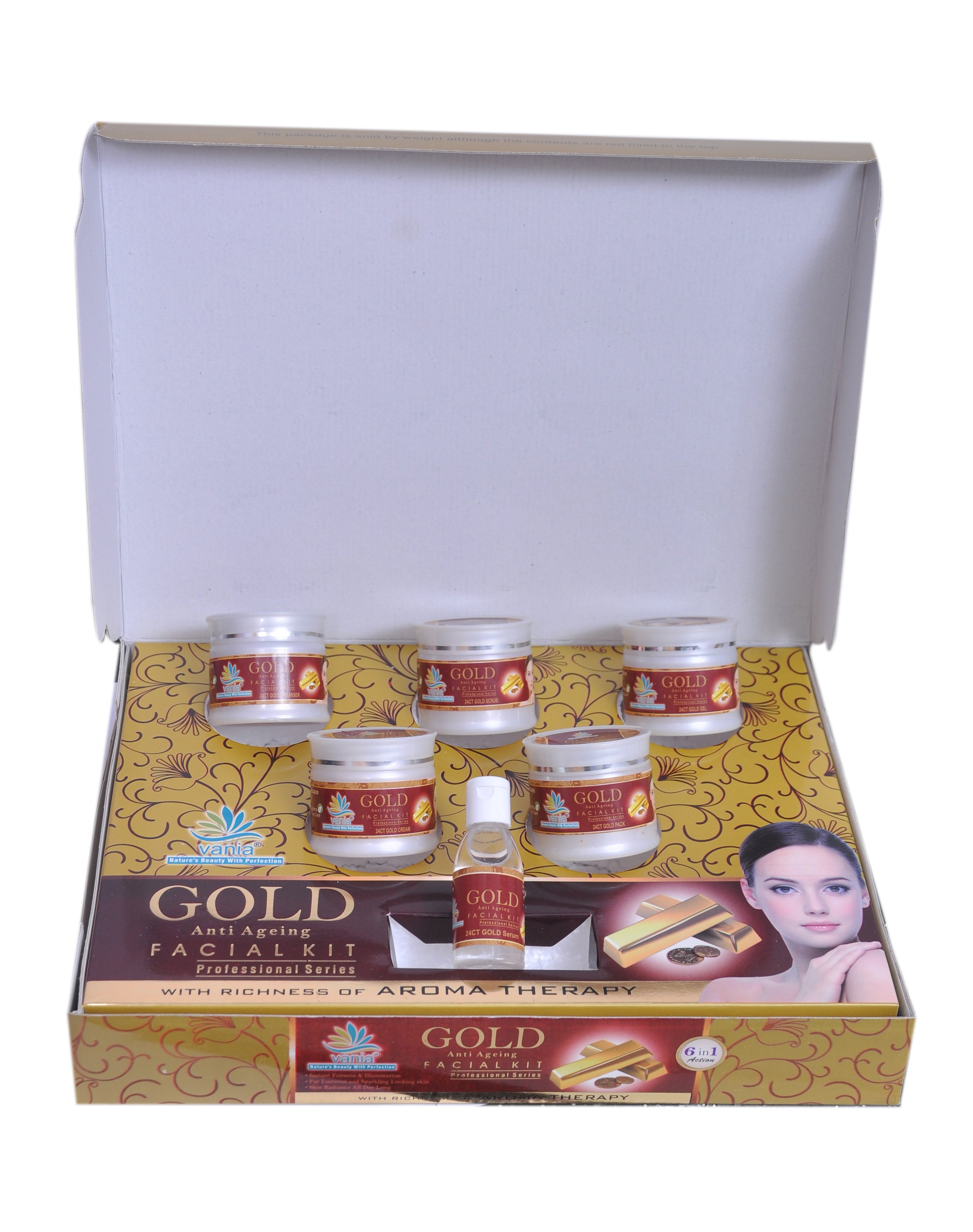 Vania Gold Facial kit 300 Gm & Gold Bleach Cream 250 Gm|Aroma Therapy|Natural Nourishing Ingredients|All Day Radiance|Unisex|Cooling Sensation|Self, Parlour & Professional Use|Face & Body||