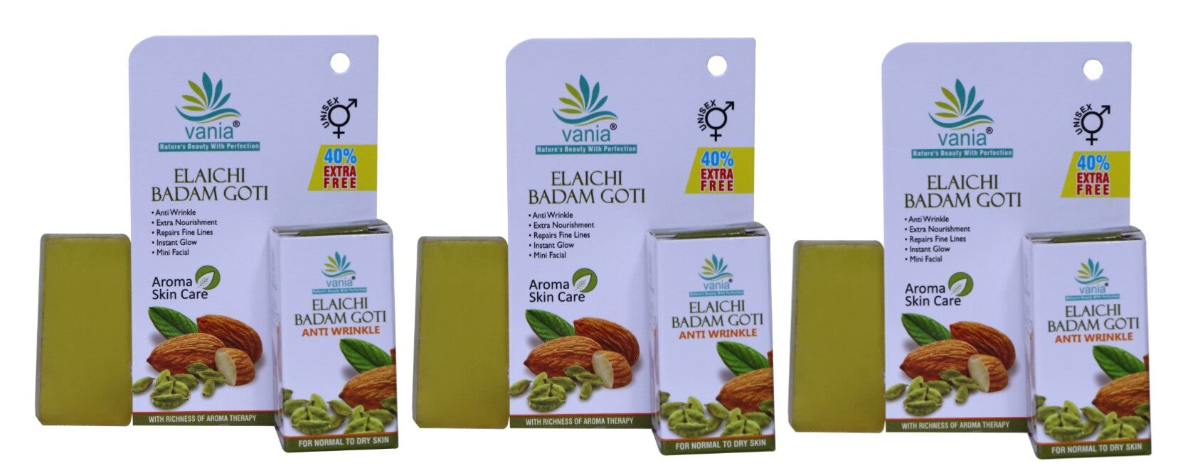 Vania Elaichi Badam Goti 25 Gm | Set of 3 Pcs | Face Glow Soap | Natural Beauty & Skin Care | Honey & Aroma Oils | Repairs Fine Lines | Mini Facial | Travel Soap | Rejuvenates Dull Skin