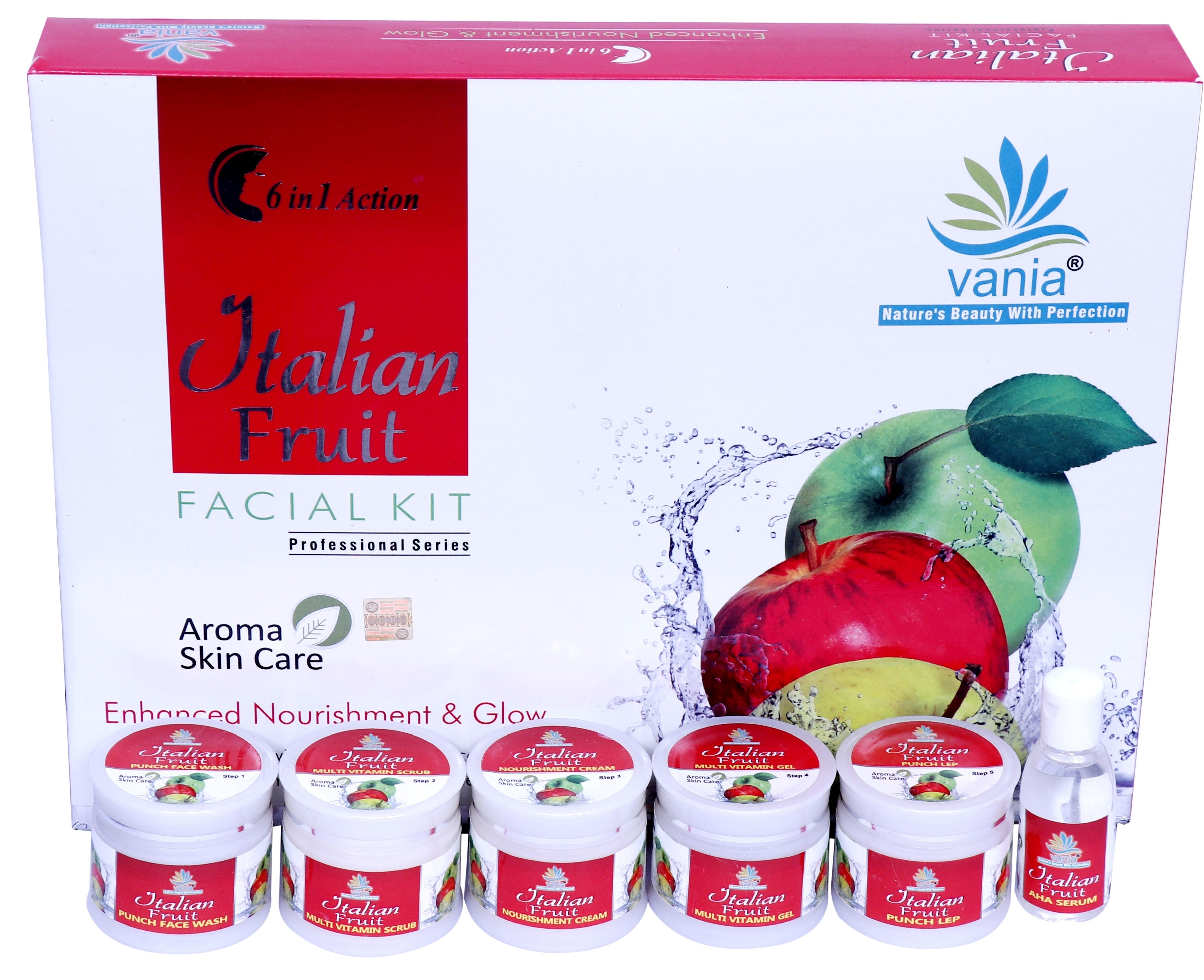 Vania Italian Fruit Facial Kit 300 Gm | Unisex | Natural Glow & Growth | Aroma Care | 6in1 Action | Shea, Honey, Fruit Extracts, Jojoba & Geranium | Face Beauty
