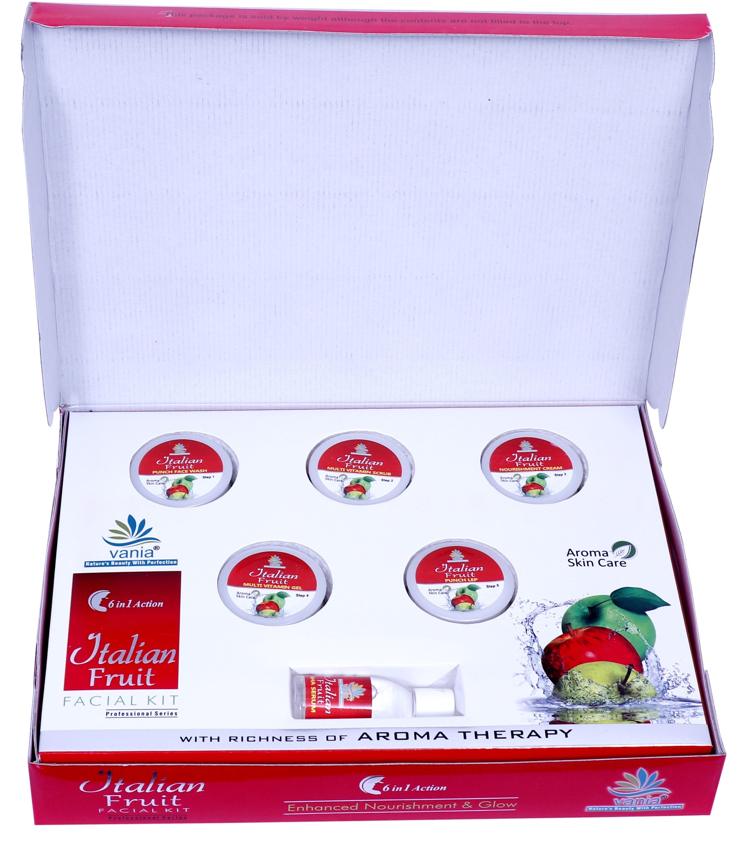 Vania Italian Fruit Facial Kit 300 Gm | Unisex | Natural Glow & Growth | Aroma Care | 6in1 Action | Shea, Honey, Fruit Extracts, Jojoba & Geranium | Face Beauty