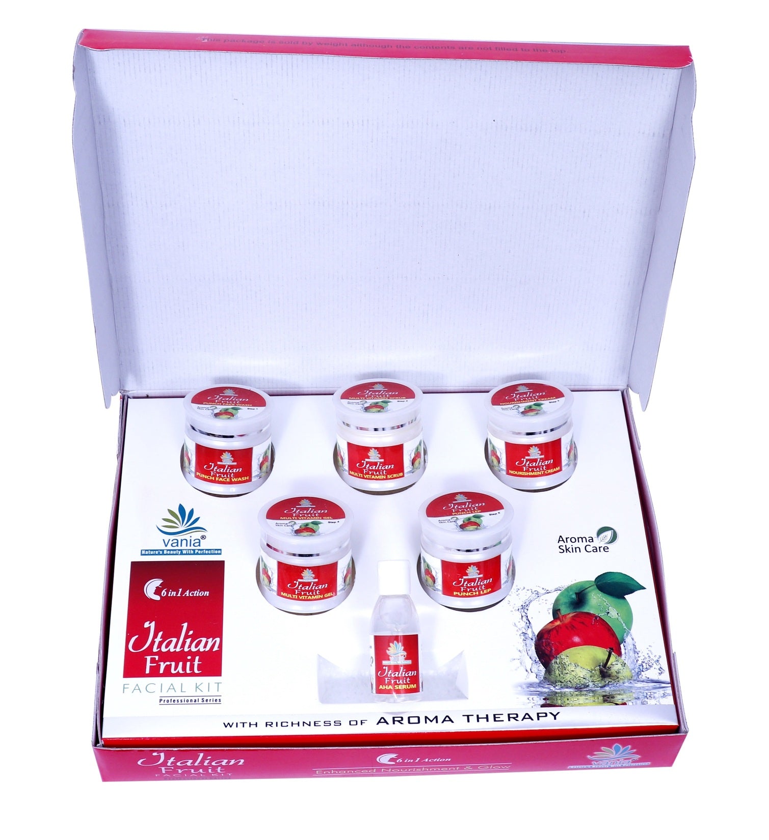 Vania Italian Fruit Facial Kit 300 Gm | Unisex | Natural Glow & Growth | Aroma Care | 6in1 Action | Shea, Honey, Fruit Extracts, Jojoba & Geranium | Face Beauty