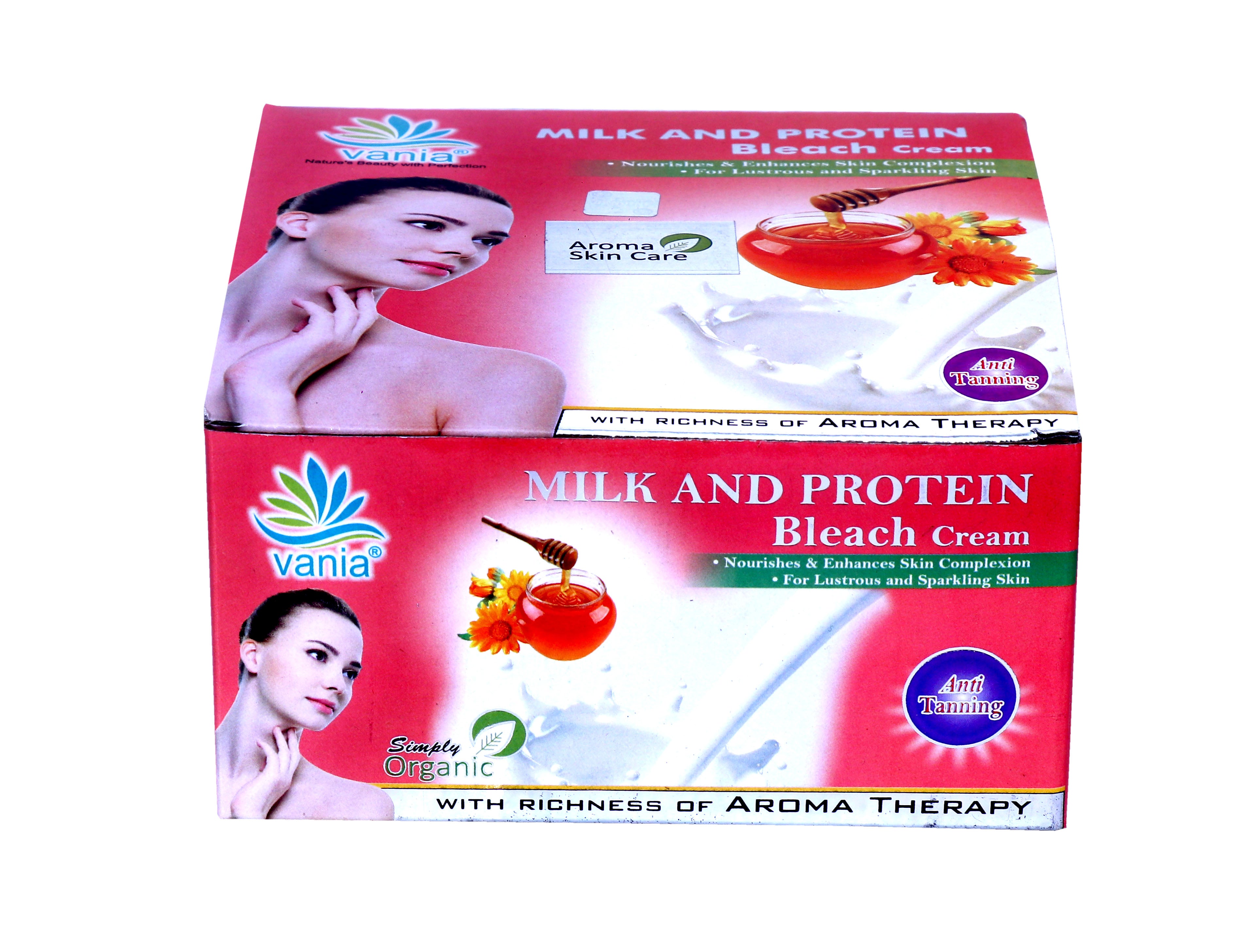Vania Milk & Protein Bleach Cream 250 Gm | Long-Lasting Glow | Natural Fairness | Cool Bleach | No Tears | Moisturized Skin | Zero Irritation Level | Fragrance | For Normal to Dry Skin | With Milk & Honey