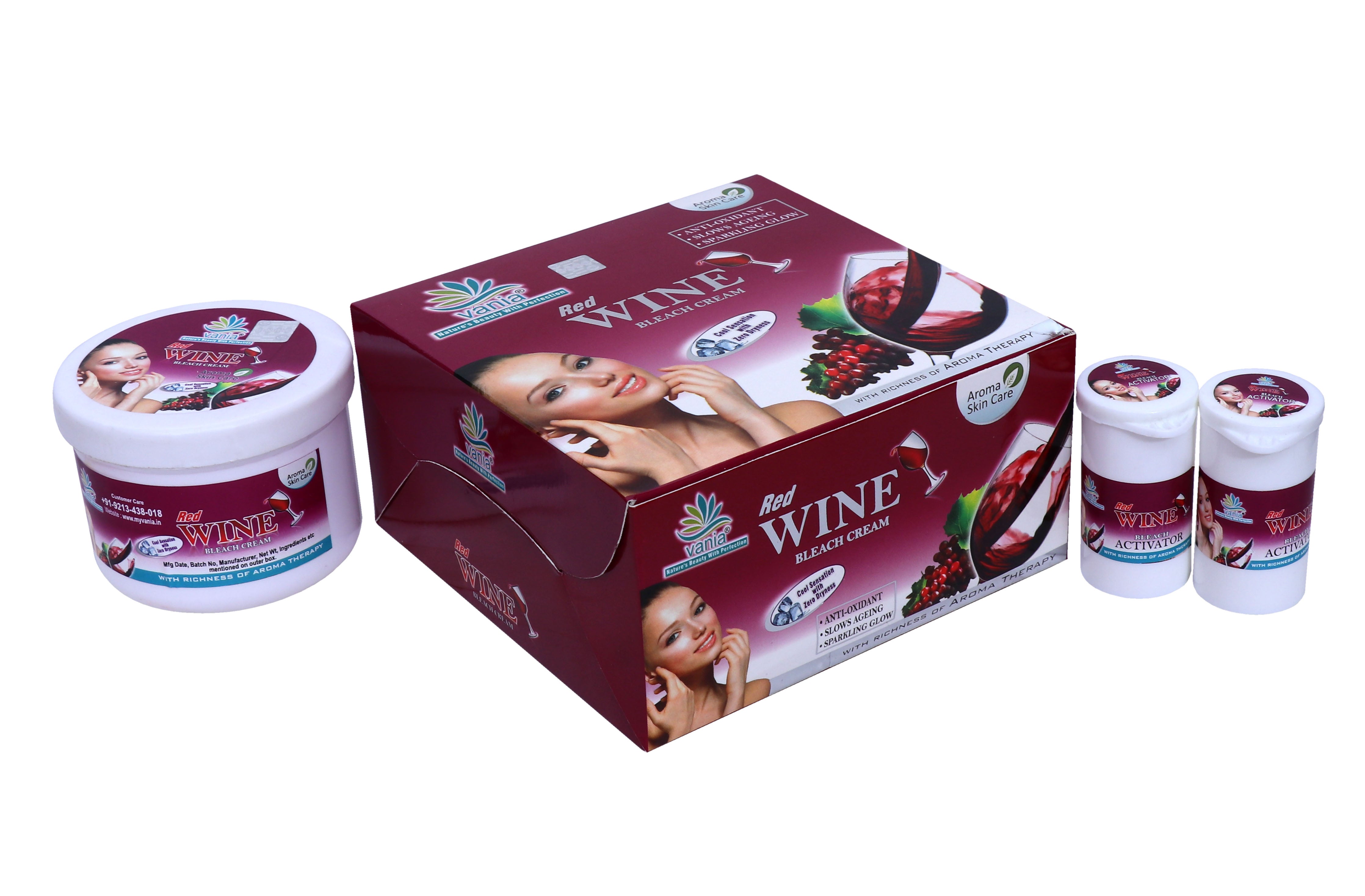 Vania Red Wine Bleach Cream 250g | Cool Sensation | Zero Dryness | Anti-Oxidant | Slows Skin Ageing | Rich Aroma Therapy | Shea Butter | Ready in 30 mins | Youthful Skin