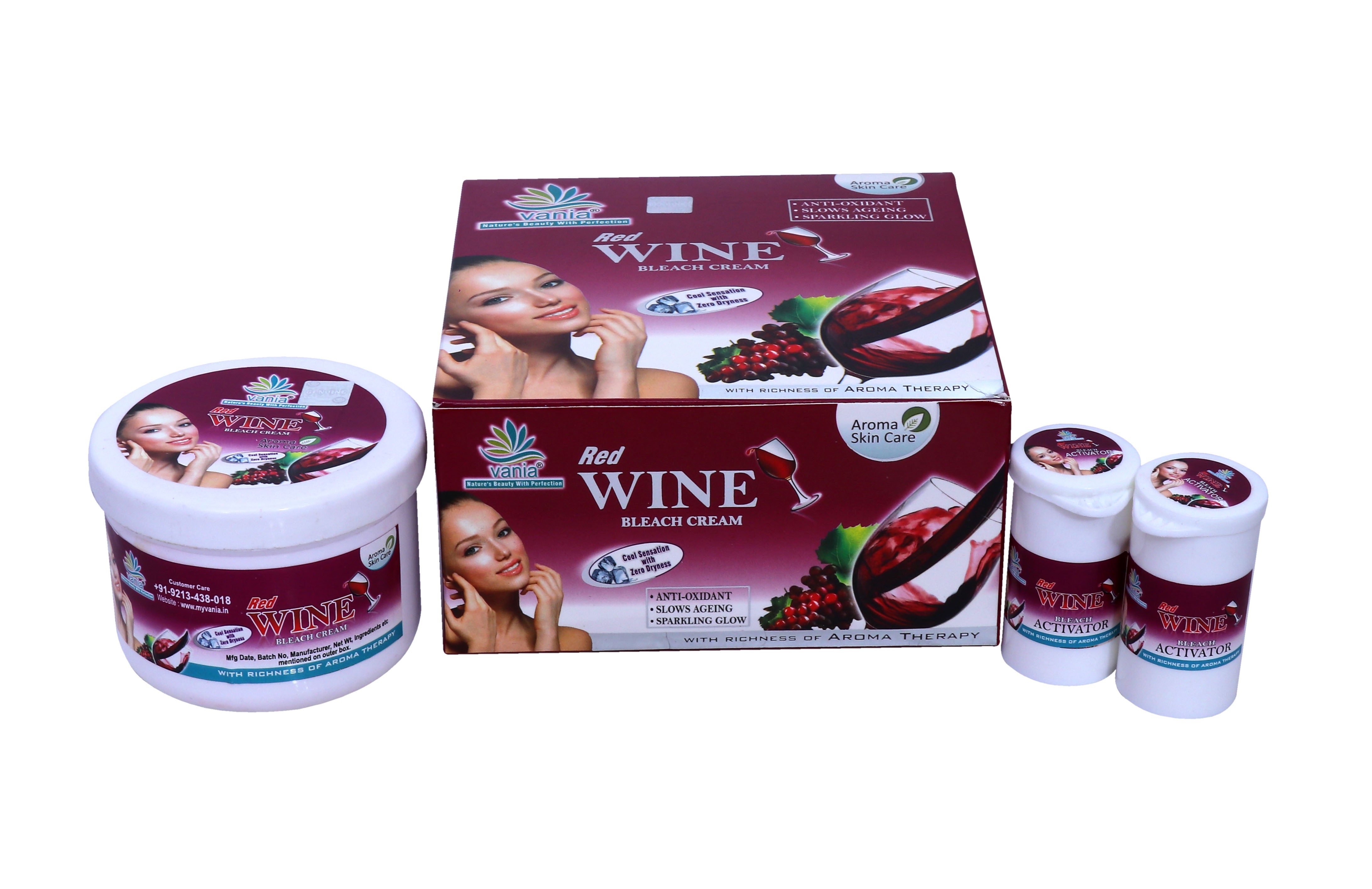 Vania Red Wine Kit 300Gm & Red Wine Bleach 250Gm | Aroma Skin Care | Anti-Ageing | Enhances, Smoothens, Tones | Hydrates, Radiates, Nourishes | Firms Skin | Cleans Pores | Improved Elasticity