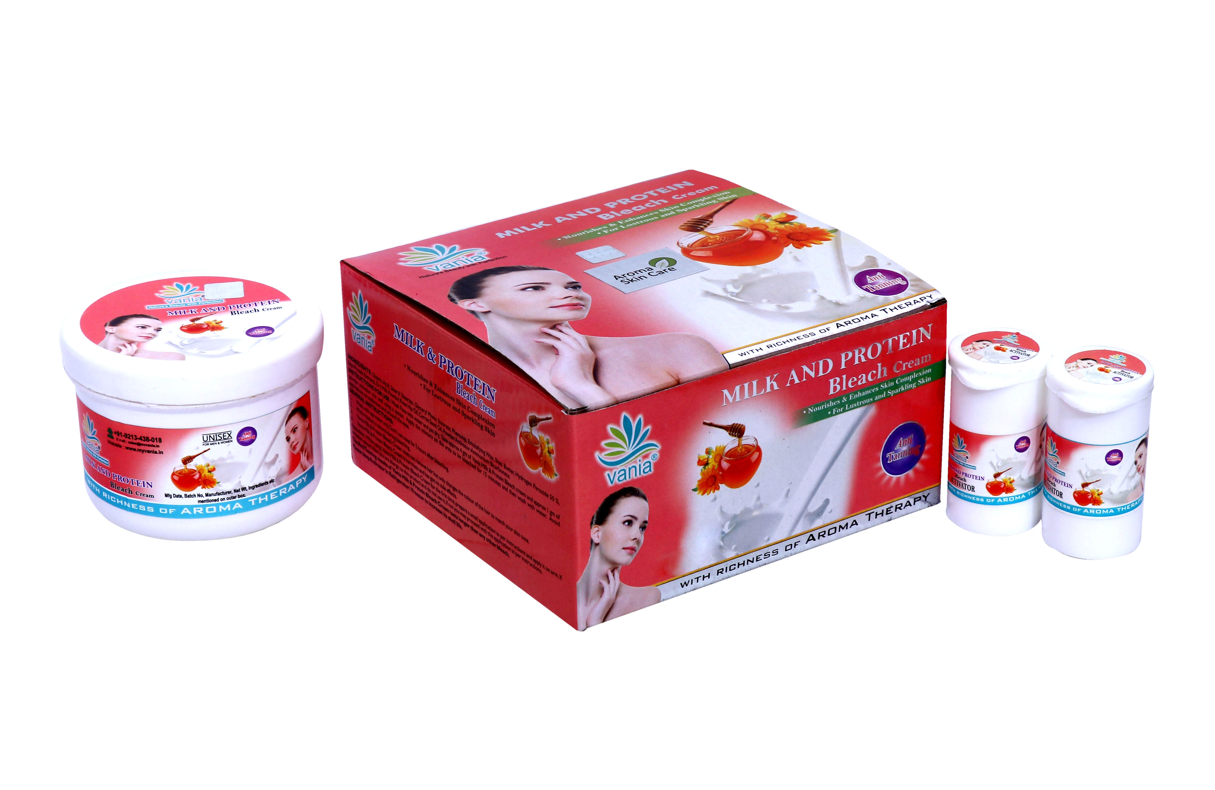 Vania Milk & Protein Bleach Cream 250 Gm | Long-Lasting Glow | Natural Fairness | Cool Bleach | No Tears | Moisturized Skin | Zero Irritation Level | Fragrance | For Normal to Dry Skin | With Milk & Honey