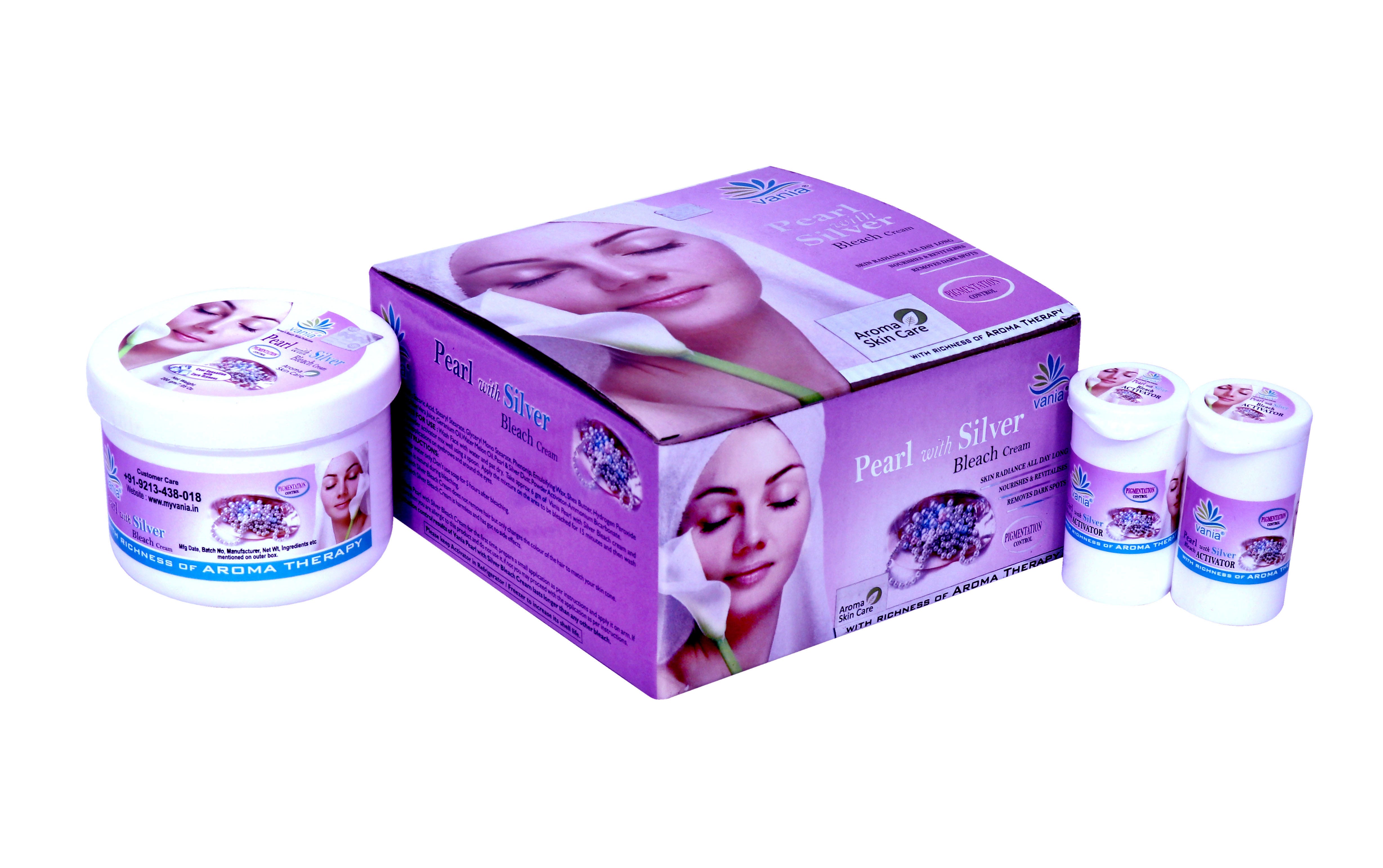 Vania Pearl & Silver Bleach Cream 250 Gm | Unisex | Cool Moisturizing | Aroma Skin Care | Party & Parlour Use | Rich Fairness | Face Beauty Care | Pigmentation Control | Removes Dark Spots | Quality Activator