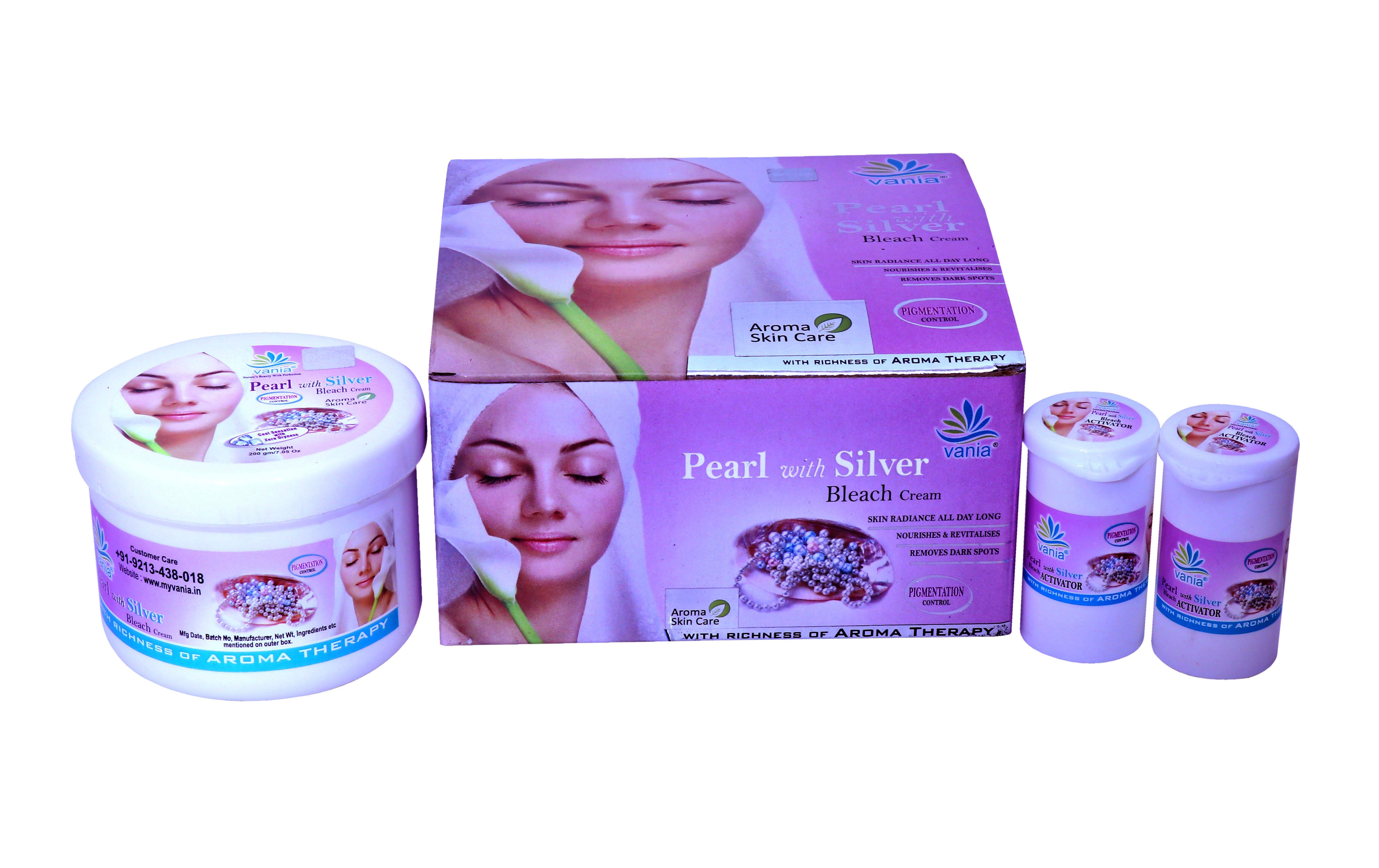 Vania Pearl & Silver Facial Kit 300g + Bleach Cream 250g | Unisex | Glowing Whitening Skin | Nourish & Revitalize | Fairness | Aroma Oil Blend | Self/Parlour Use | Cooling | No Irritation