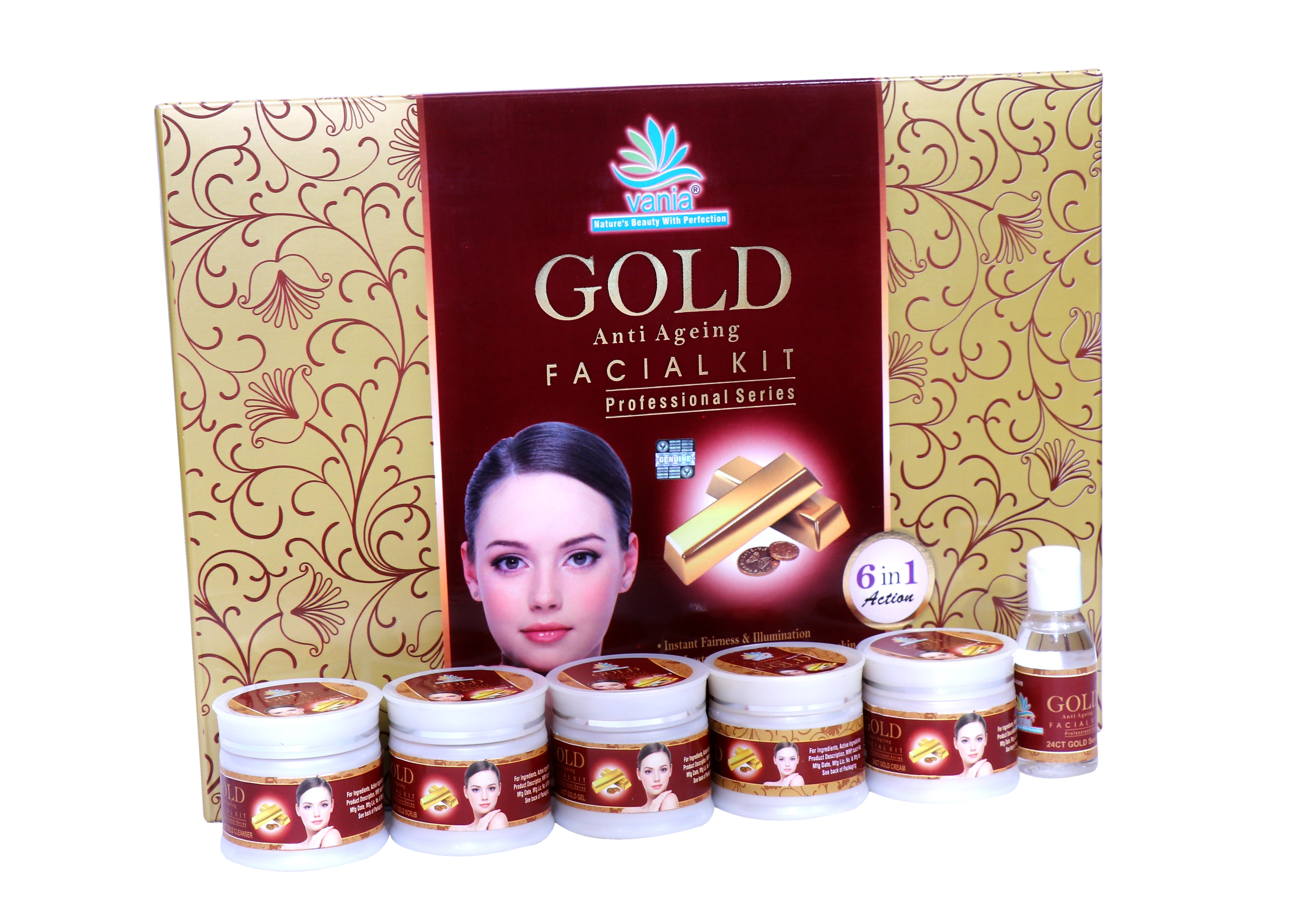 Vania Gold Facial kit 300 Gm & Gold Bleach Cream 250 Gm|Aroma Therapy|Natural Nourishing Ingredients|All Day Radiance|Unisex|Cooling Sensation|Self, Parlour & Professional Use|Face & Body||