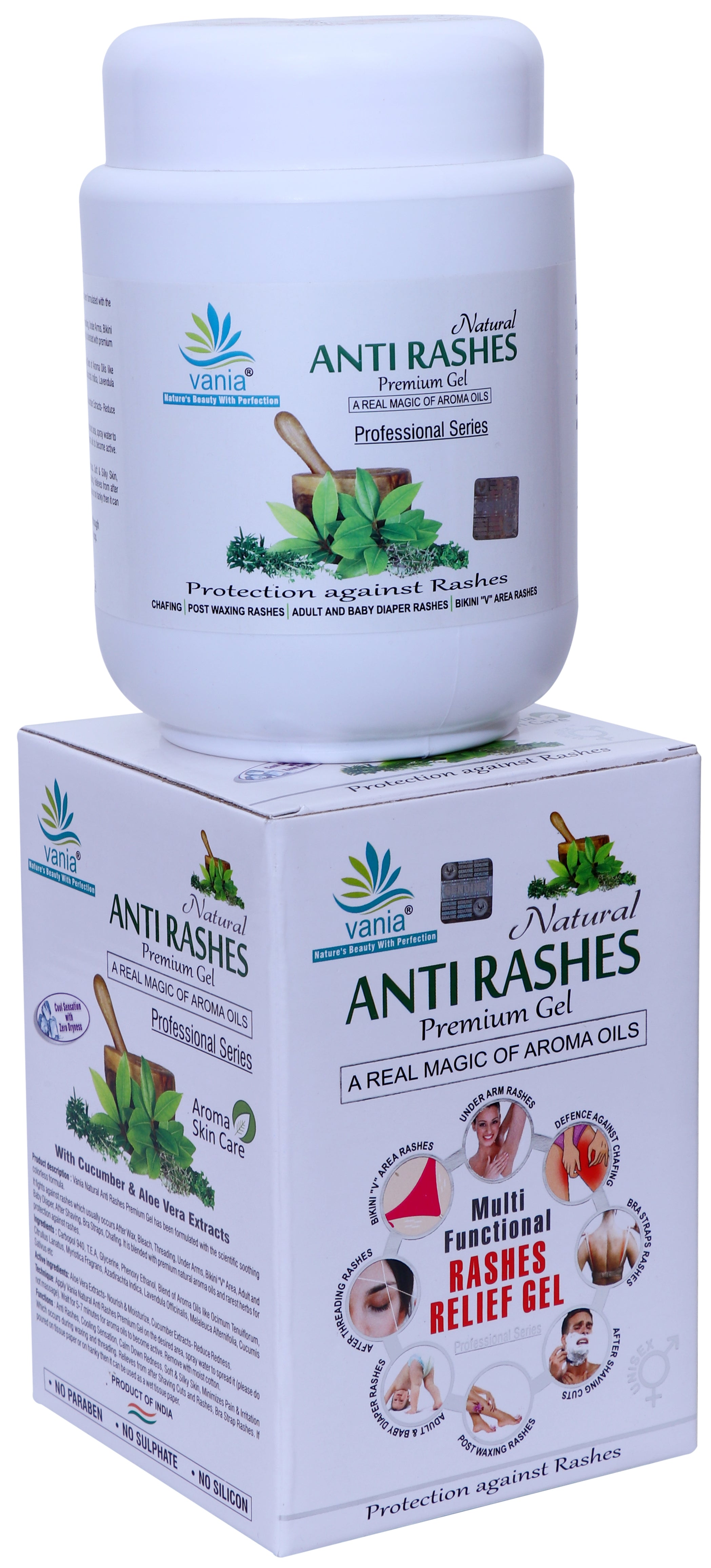 Vania Natural Anti Rashes Premium Gel 1000 Gm | Post & Pre-Waxing Relief | Diaper Rash Treatment | Under Arm & Shaving Cut | Chafing & Bikini V Area