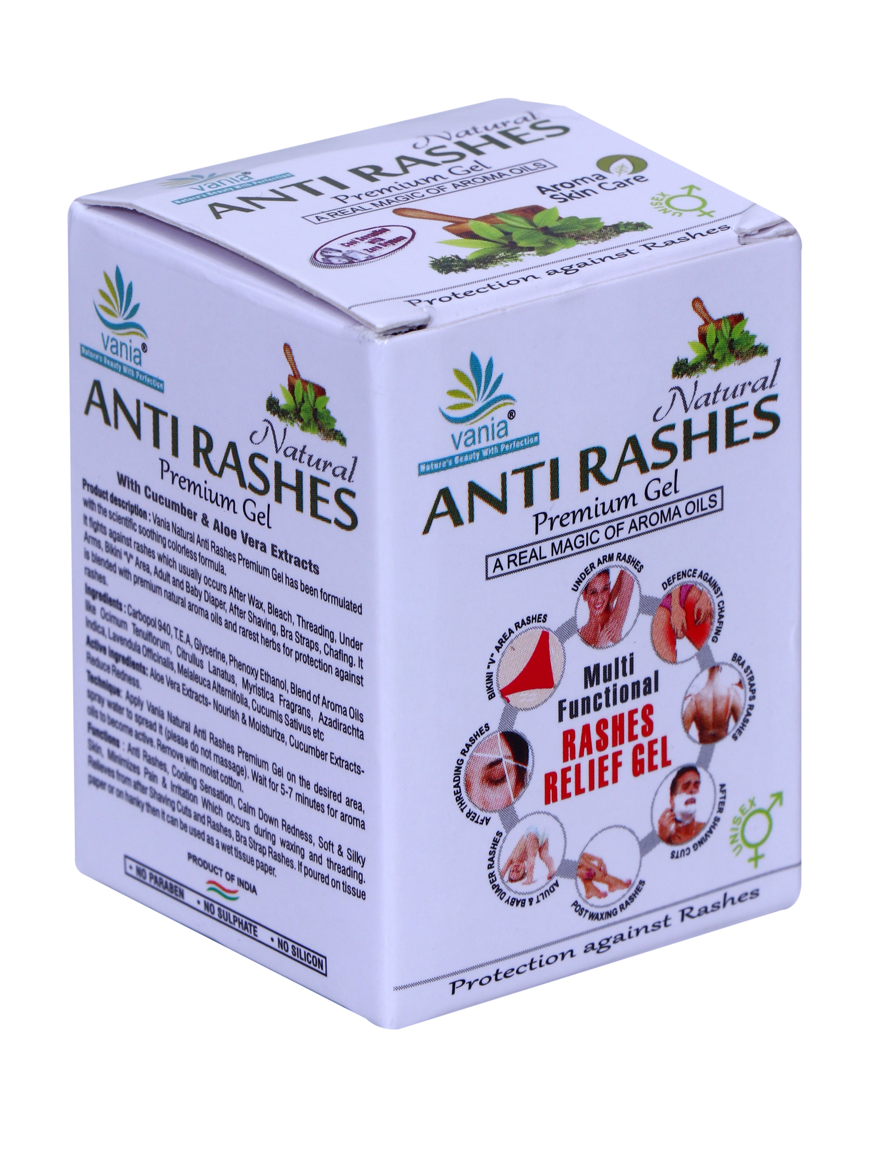 Vania Premium Anti-Rashes Gel 30g (Pack of 4) | Aroma Oils | Post-Waxing & Threading | Diaper Rash Relief | Unisex | Adult & Baby | Underarm, Shaving Cut, Chafing, Bikini V Area & Bra Straps