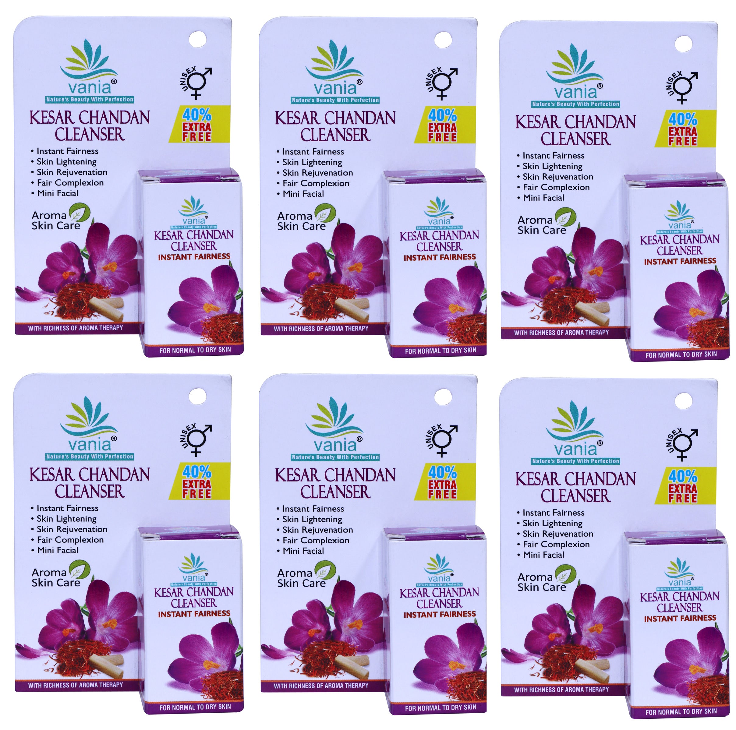 Vania Kesar Chandan Cleanser 25 Gm Set of 6 | Unisex | Lightens Complexion | Soothes Skin | Honey & Aroma Oils | Mini Facial | For Normal To Dry Skin