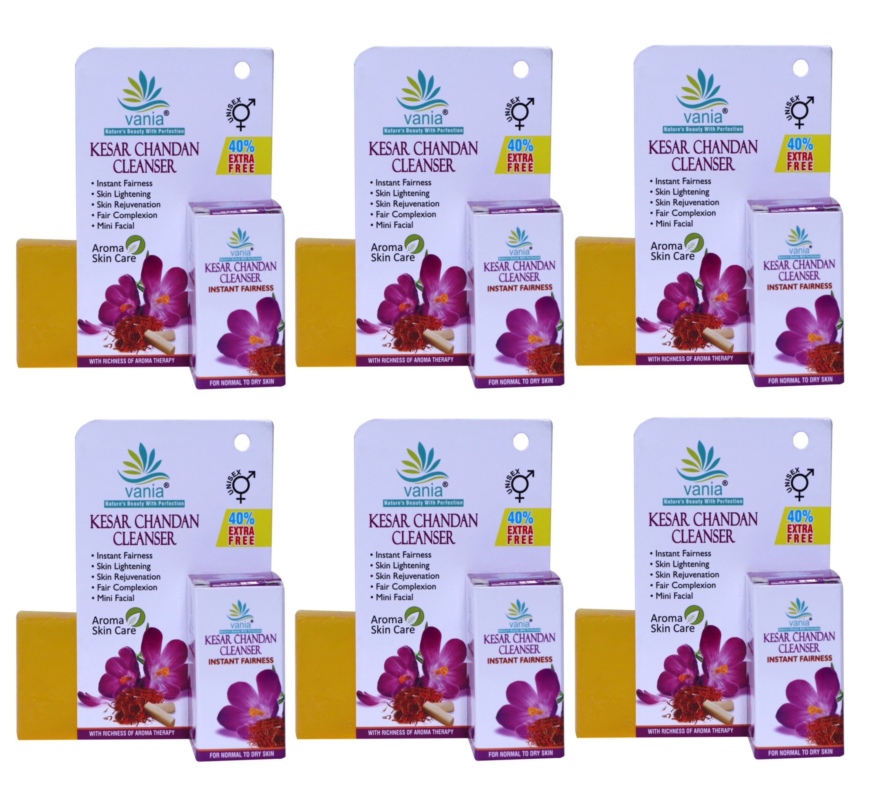 Vania Kesar Chandan Cleanser 25 Gm Set of 6 | Unisex | Lightens Complexion | Soothes Skin | Honey & Aroma Oils | Mini Facial | For Normal To Dry Skin