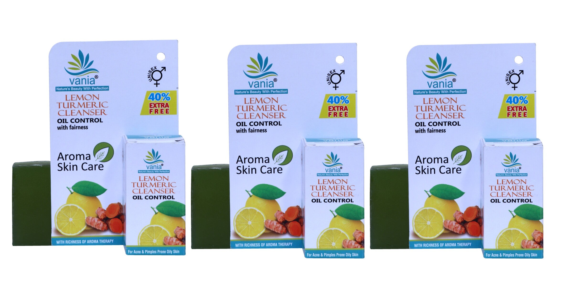 Vania Lemon Turmeric Cleanser Set | 3 Pcs | Unisex | Natural Oil Control | Refreshing Toning | Combats Acne & Scars | Flawless Skin | Mini Facial | Honey & Aroma Oils