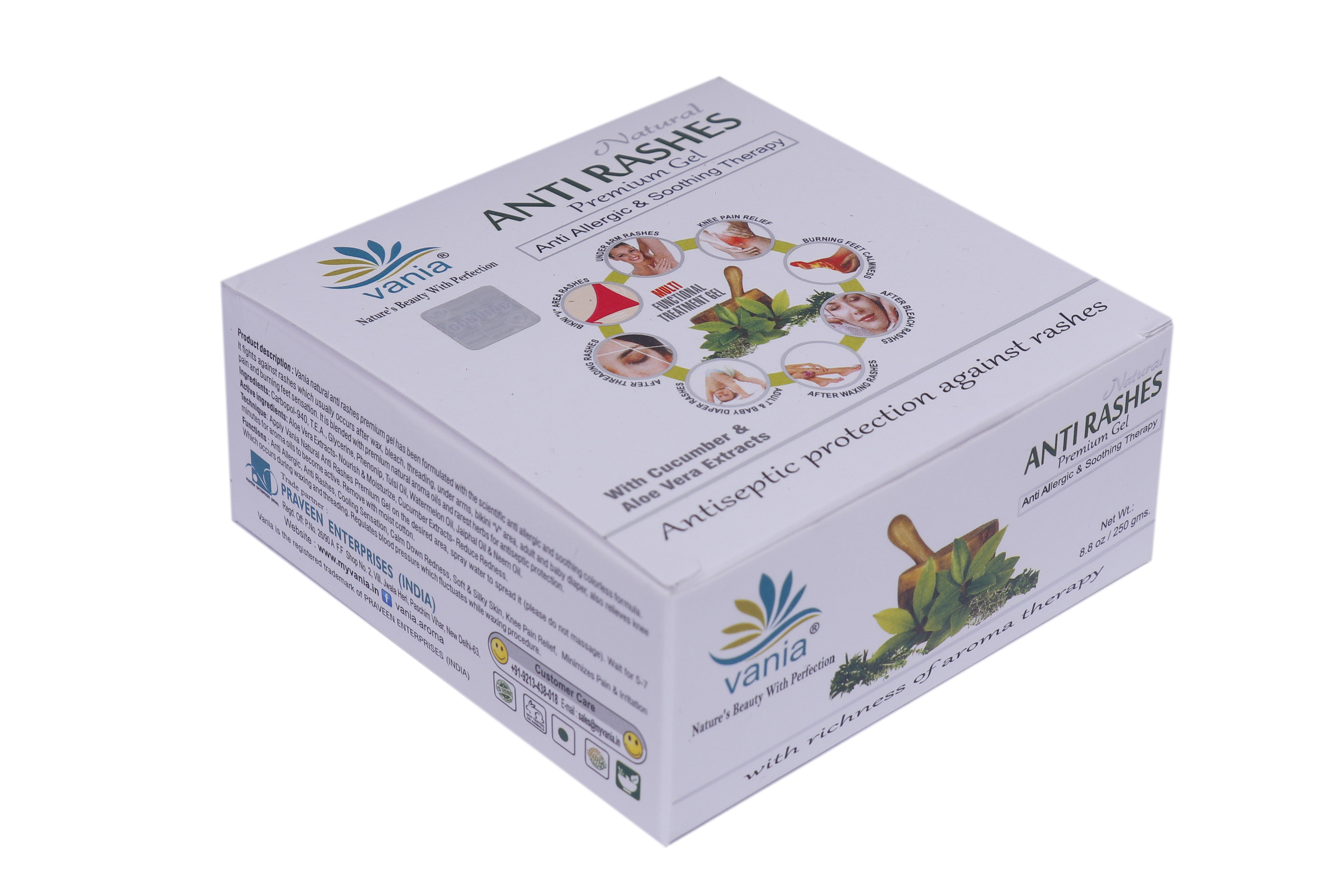 Vania Natural Anti Rashes Gel 250 Gm | Aroma Oils | Post Waxing & Diaper Rash Relief | Unisex | Under Arm, Shaving Cut, Chafing, Bikini Area & Bra Straps
