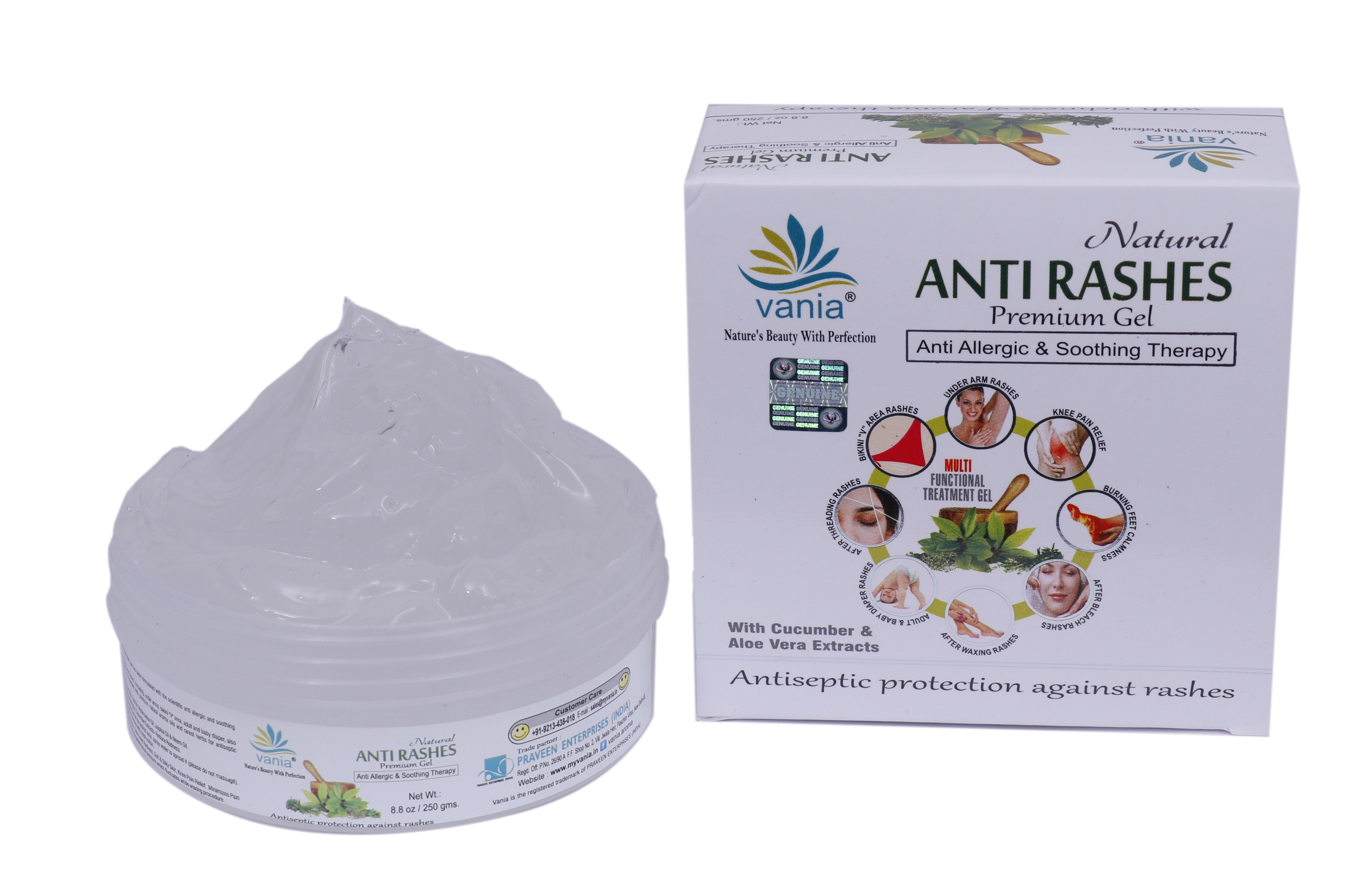 Vania Natural Anti Rashes Gel 250 Gm | Aroma Oils | Post Waxing & Diaper Rash Relief | Unisex | Under Arm, Shaving Cut, Chafing, Bikini Area & Bra Straps
