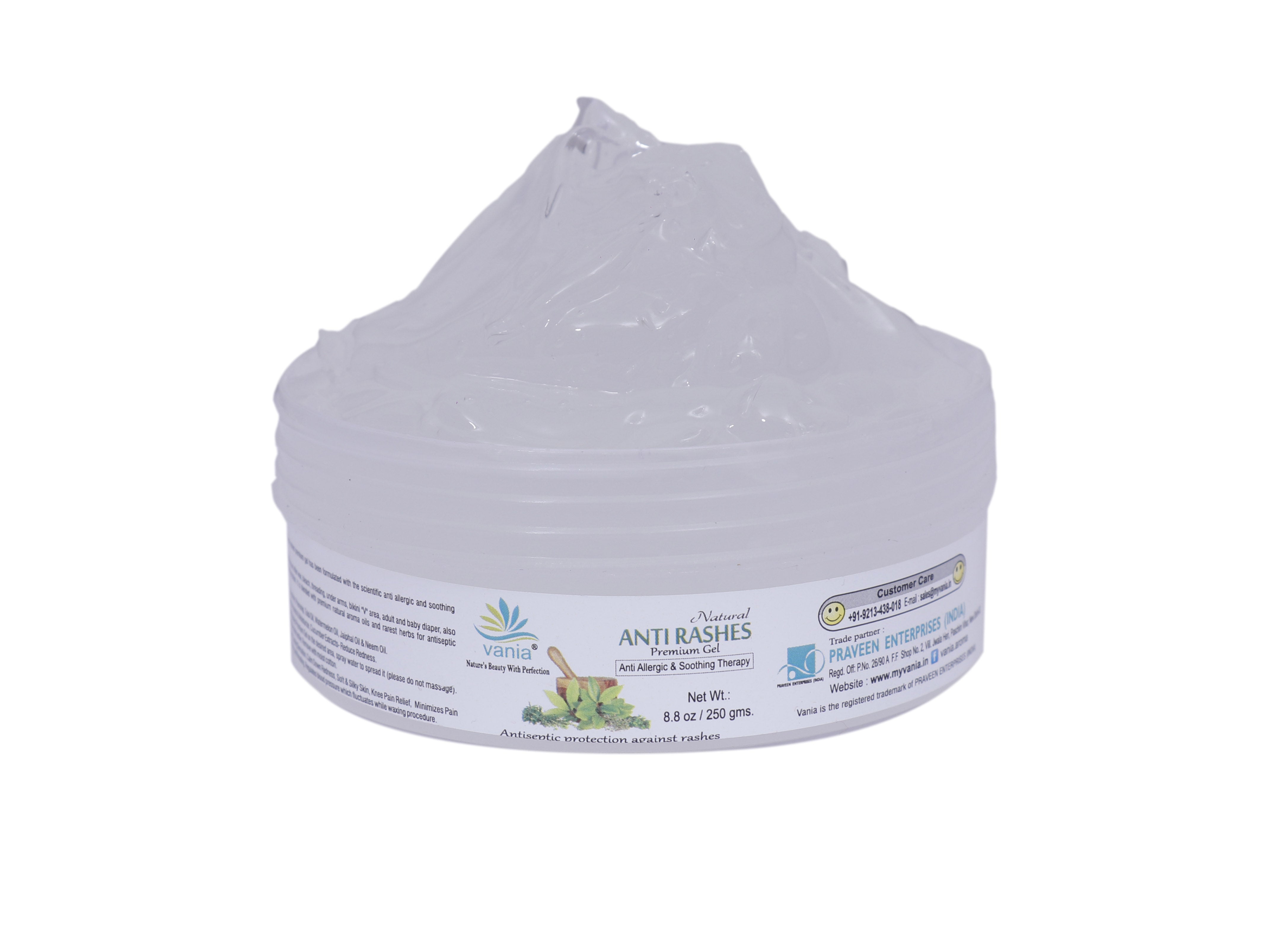 Vania Natural Anti Rashes Gel 250 Gm | Aroma Oils | Post Waxing & Diaper Rash Relief | Unisex | Under Arm, Shaving Cut, Chafing, Bikini Area & Bra Straps