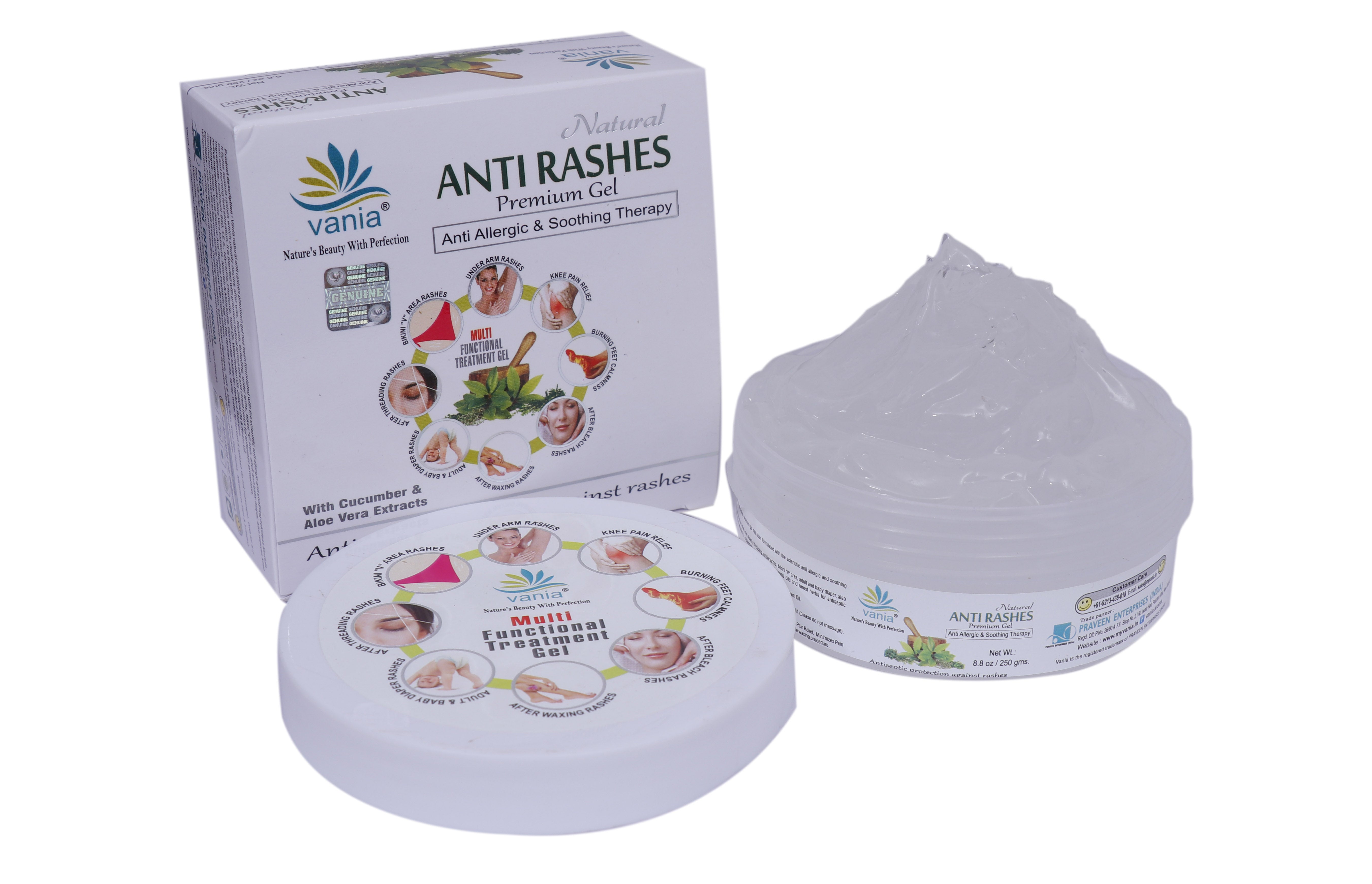 Vania Natural Anti Rashes Gel 250 Gm | Aroma Oils | Post Waxing & Diaper Rash Relief | Unisex | Under Arm, Shaving Cut, Chafing, Bikini Area & Bra Straps
