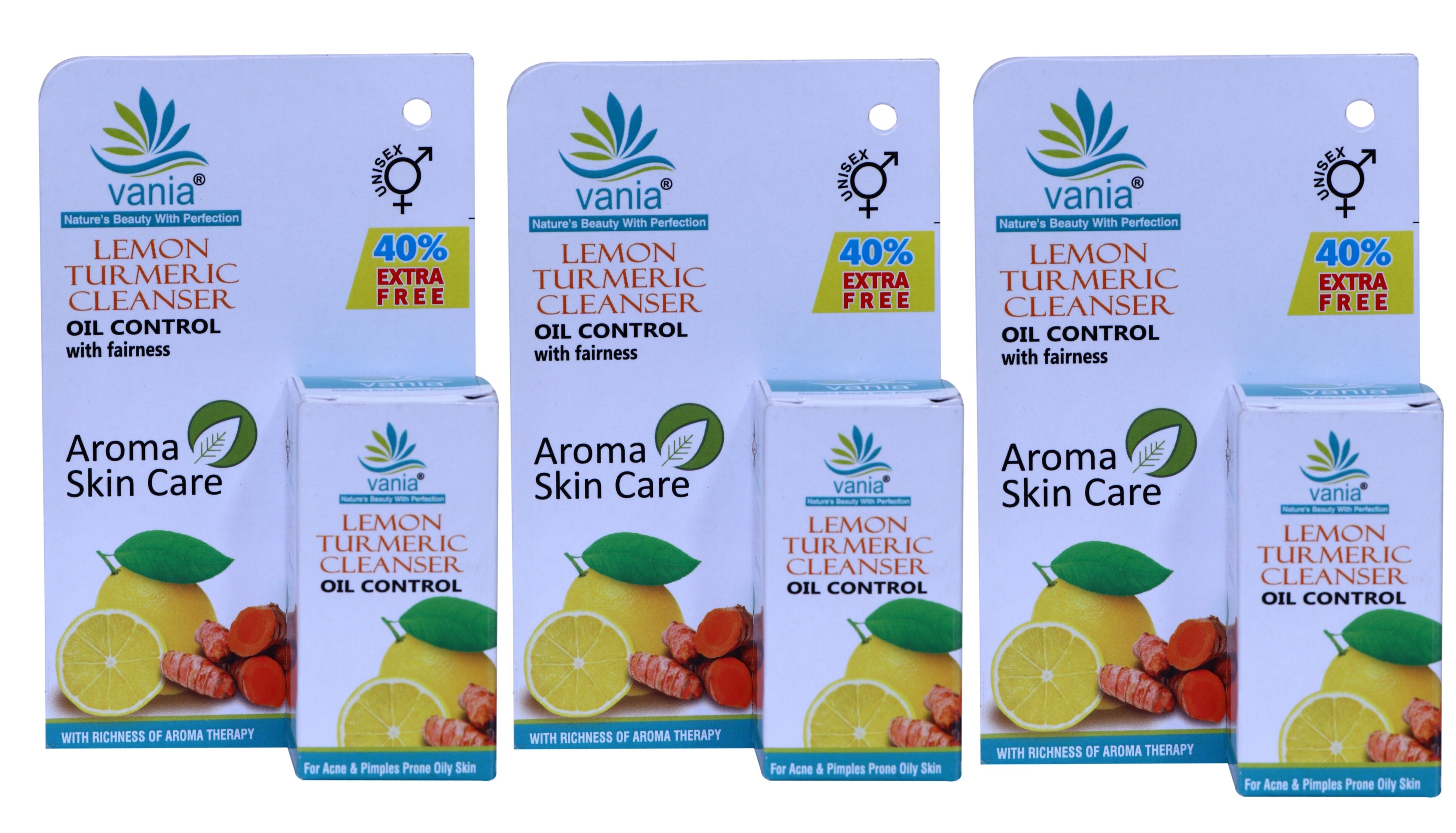 Vania Lemon Turmeric Cleanser Set | 3 Pcs | Unisex | Natural Oil Control | Refreshing Toning | Combats Acne & Scars | Flawless Skin | Mini Facial | Honey & Aroma Oils