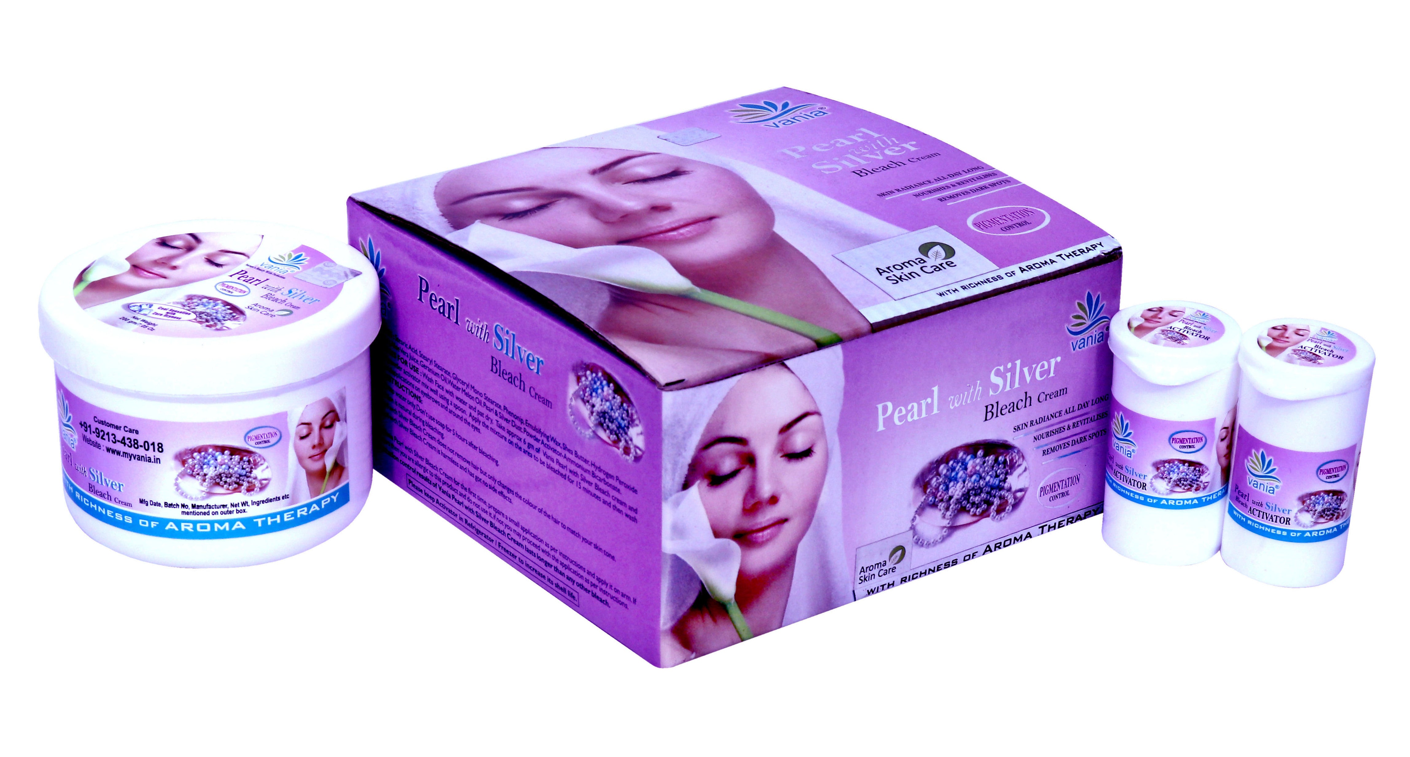 Vania Pearl & Silver Facial Kit 300g + Bleach Cream 250g | Unisex | Glowing Whitening Skin | Nourish & Revitalize | Fairness | Aroma Oil Blend | Self/Parlour Use | Cooling | No Irritation