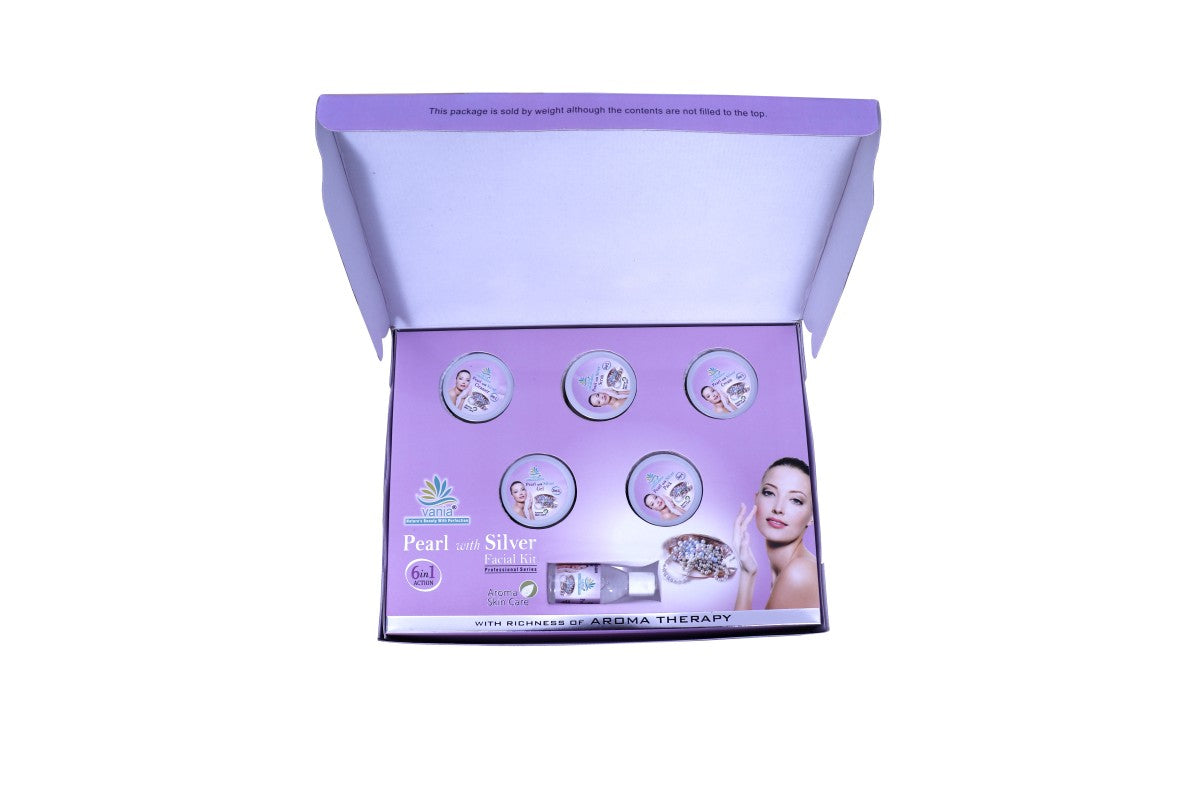 Vania Pearl & Silver Facial Kit 300g | Professional Fairness Fruit Facial | For Women & Men | Glowing, Whitening & Brightening | Lessen Pigmentation | Nourish & Revitalize | Aroma Oils Blend | For Self & Parlour Use