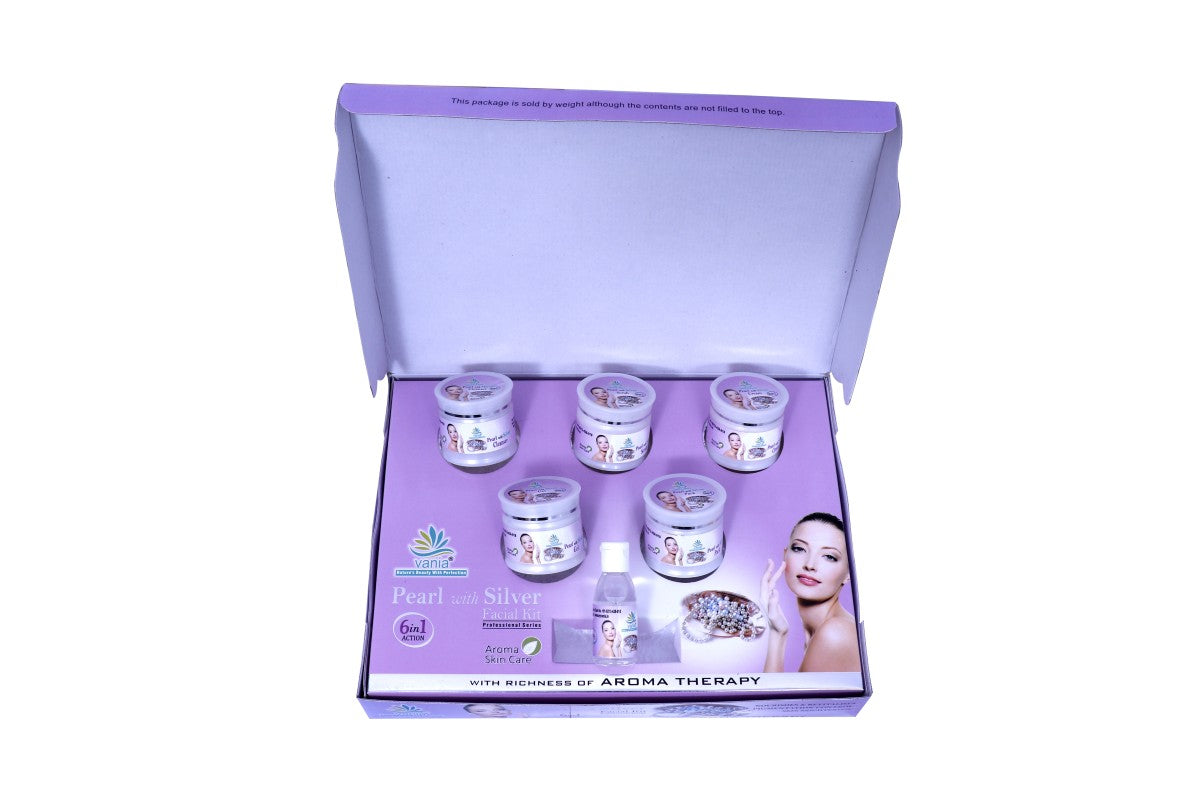 Vania Pearl & Silver Facial Kit 300g | Professional Fairness Fruit Facial | For Women & Men | Glowing, Whitening & Brightening | Lessen Pigmentation | Nourish & Revitalize | Aroma Oils Blend | For Self & Parlour Use