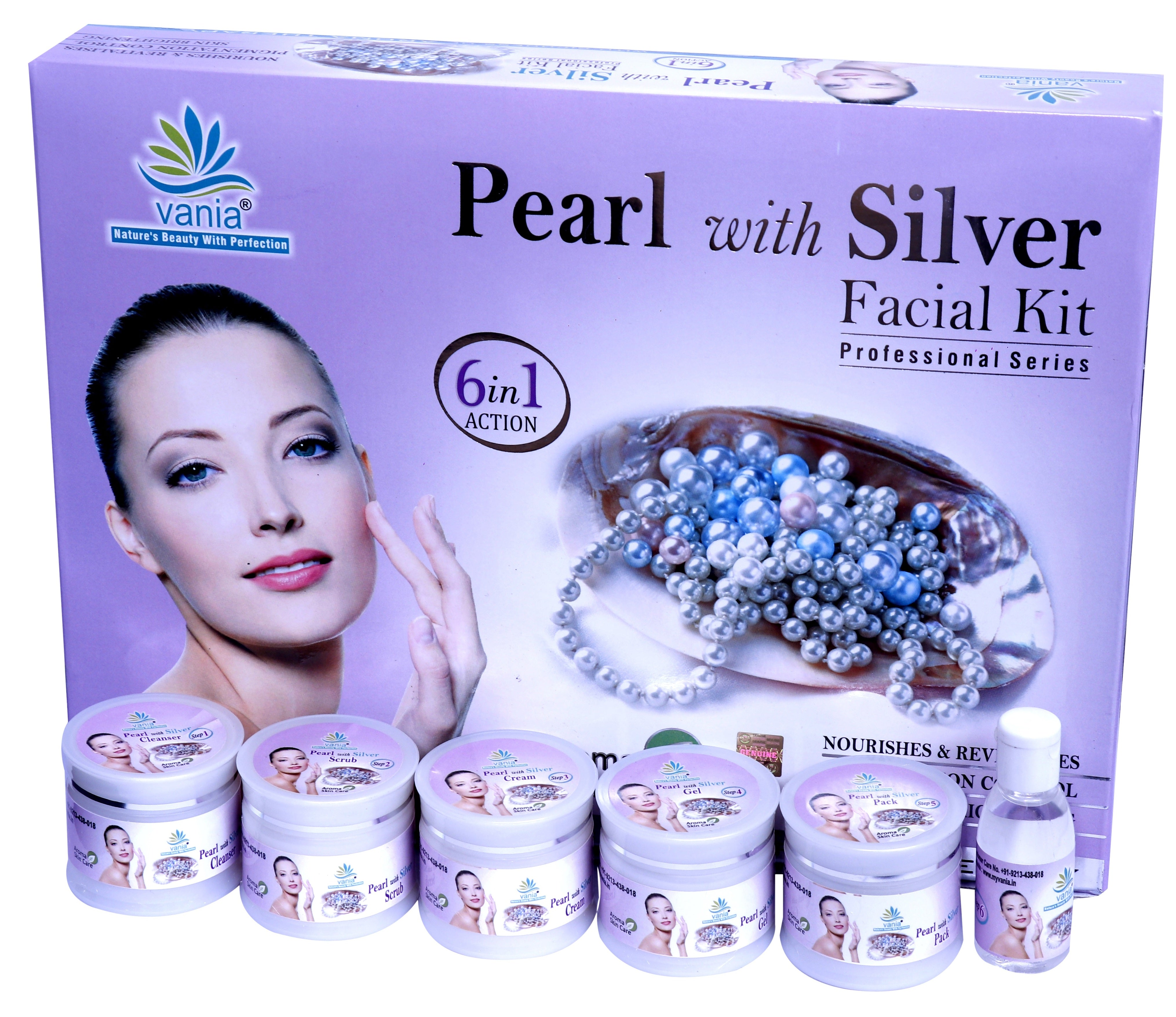 Vania Pearl & Silver Facial Kit 300g + Bleach Cream 250g | Unisex | Glowing Whitening Skin | Nourish & Revitalize | Fairness | Aroma Oil Blend | Self/Parlour Use | Cooling | No Irritation